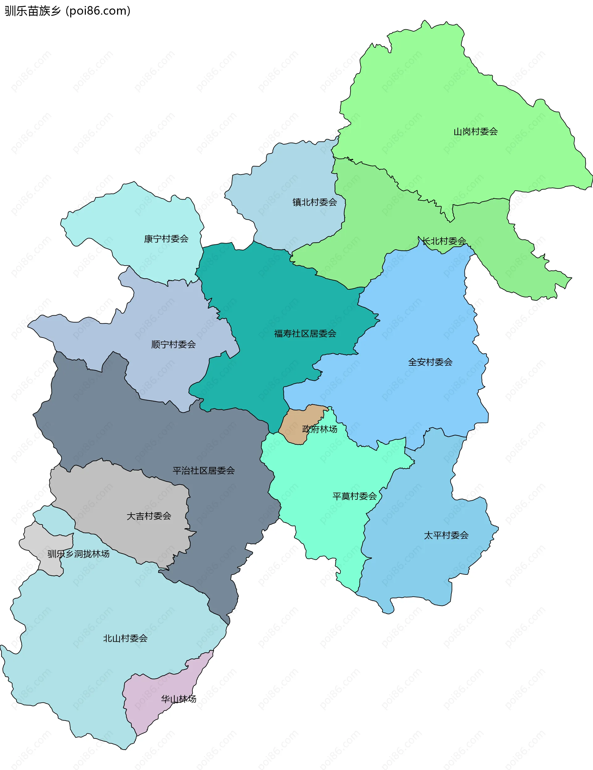 驯乐苗族乡边界地图(五级行政区划)