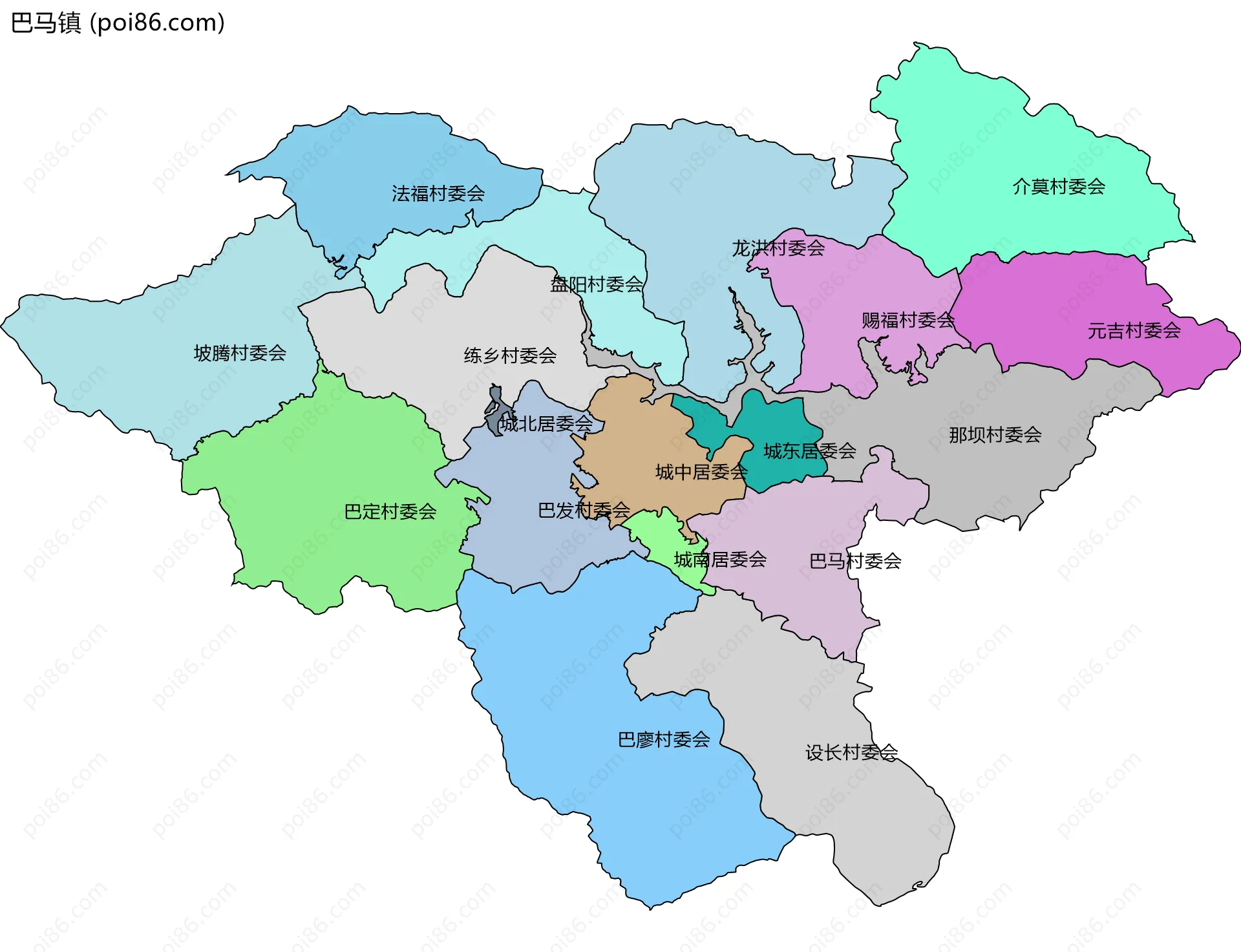 巴马镇边界地图(五级行政区划)