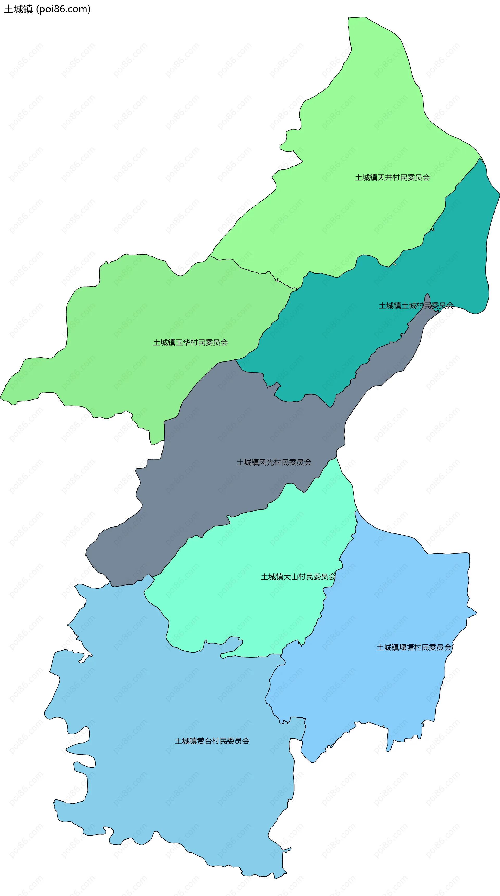 土城镇边界地图(五级行政区划)