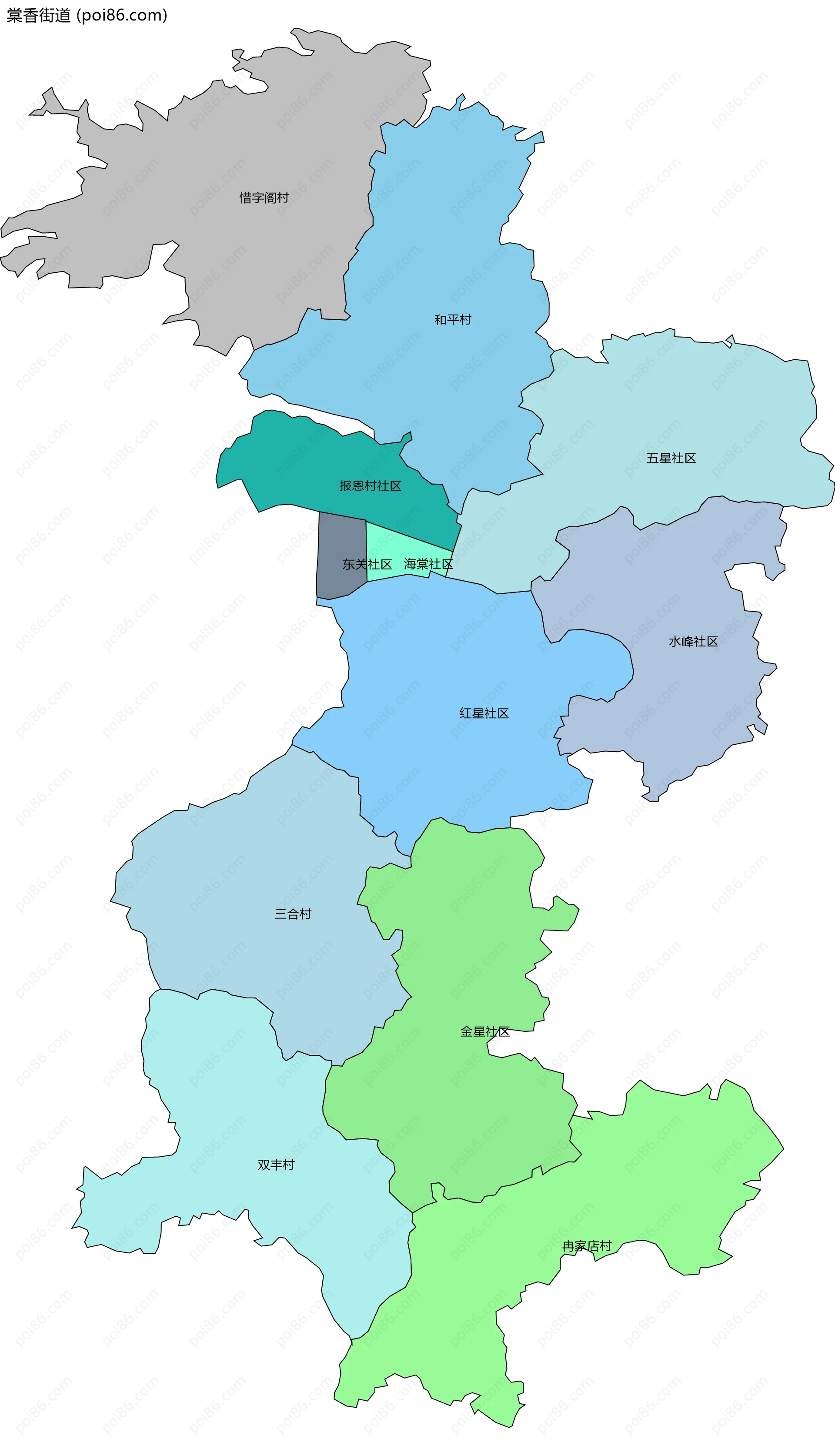棠香街道边界地图(五级行政区划)