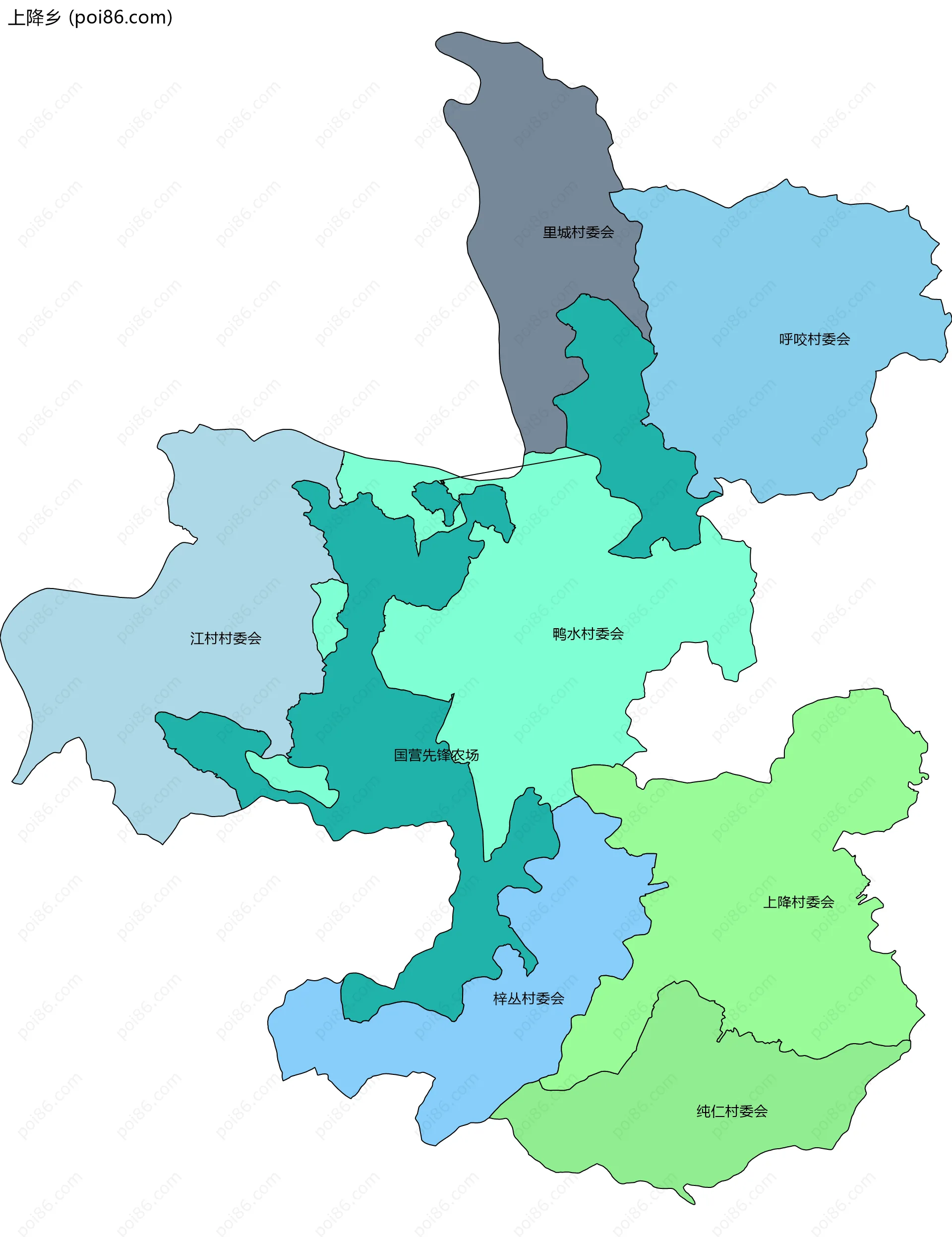上降乡边界地图(五级行政区划)