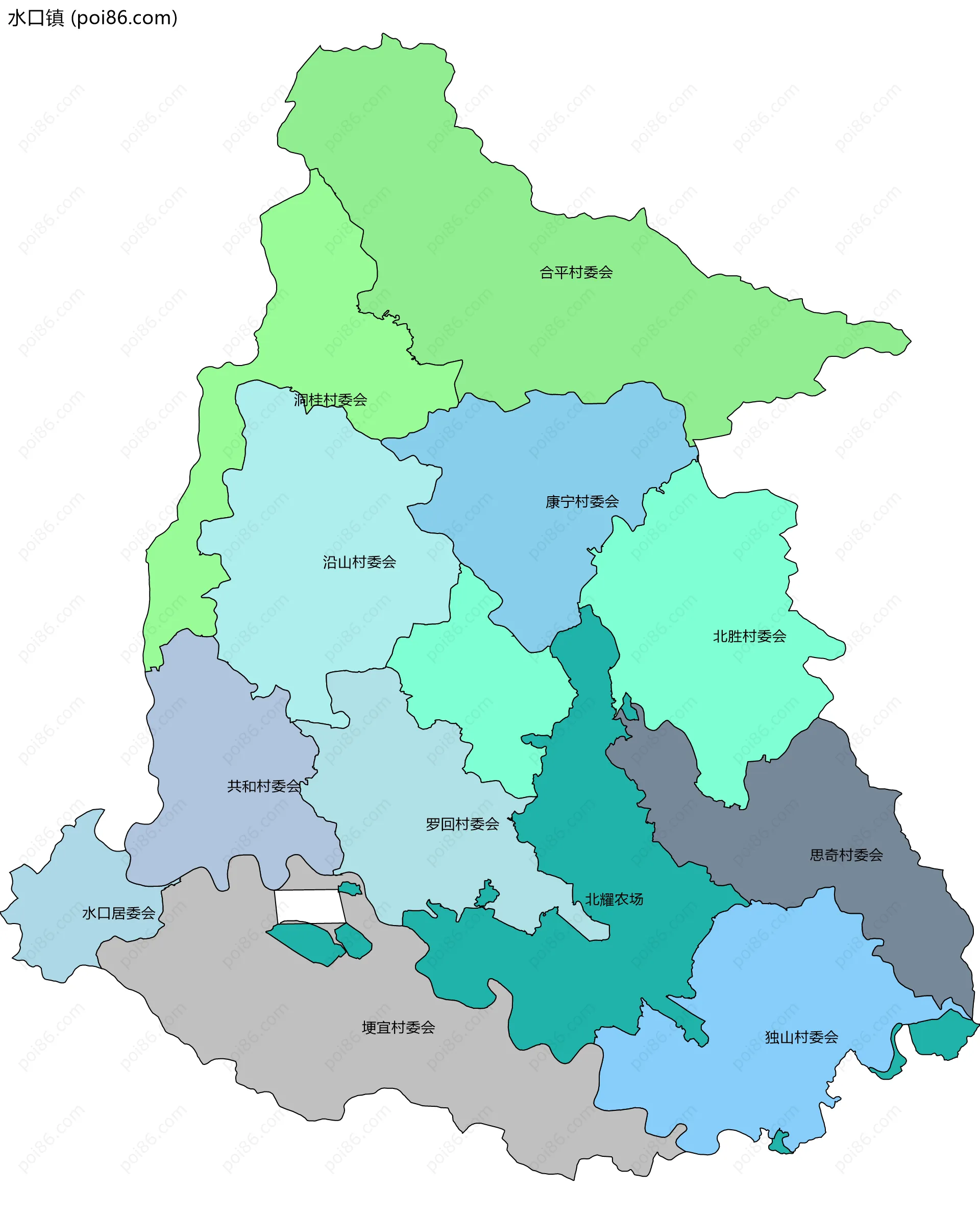 水口镇边界地图(五级行政区划)