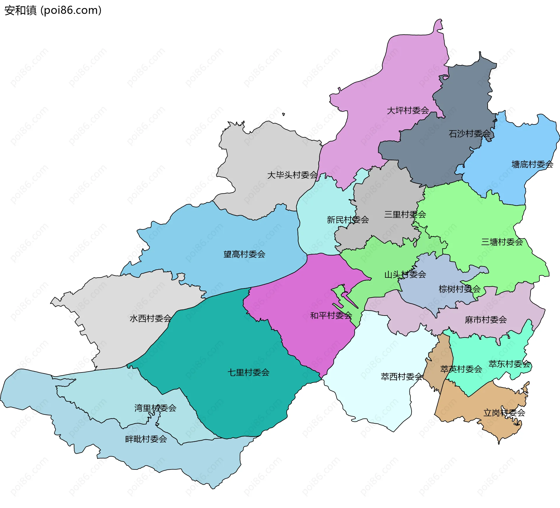 安和镇边界地图(五级行政区划)