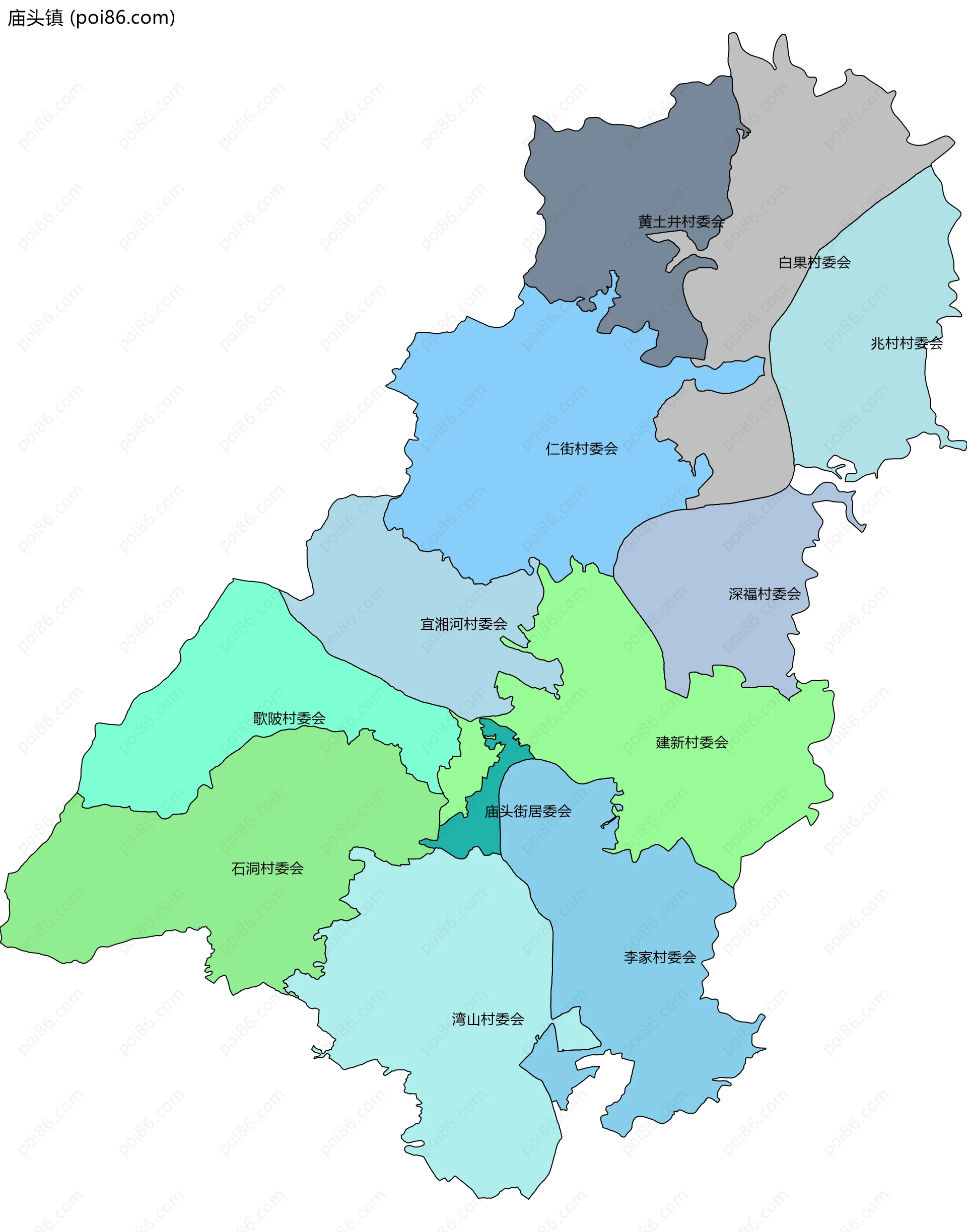 庙头镇边界地图(五级行政区划)