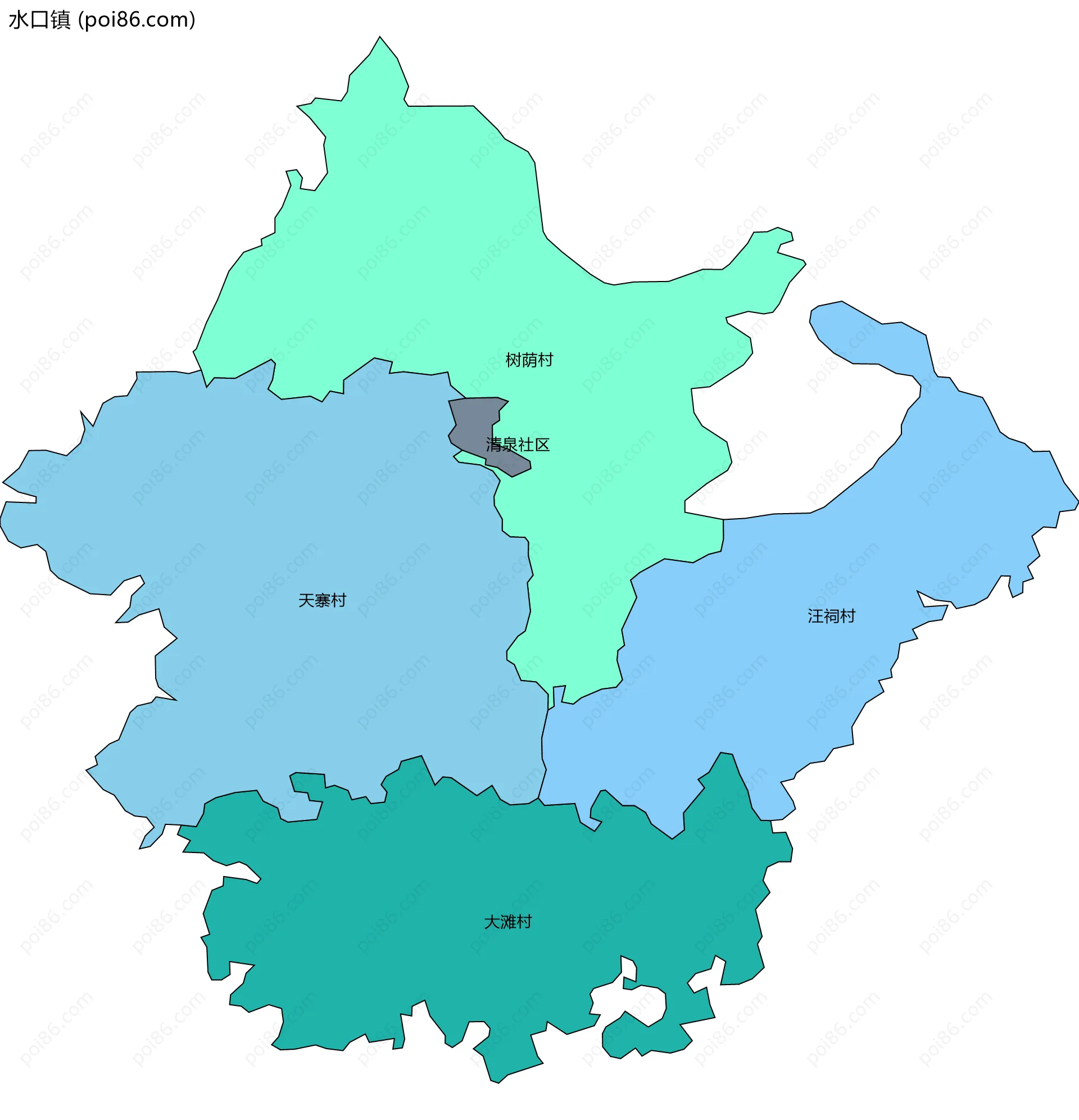 水口镇边界地图(五级行政区划)