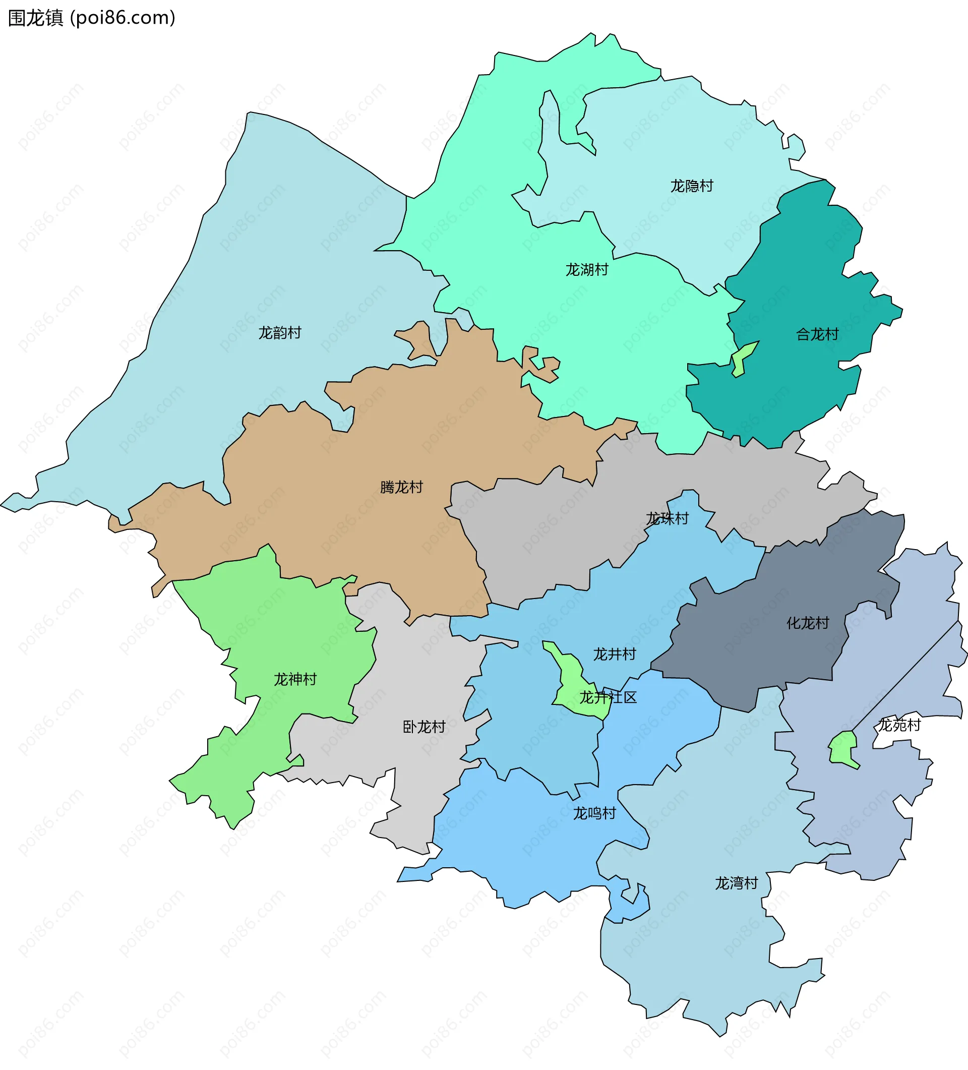 围龙镇边界地图(五级行政区划)