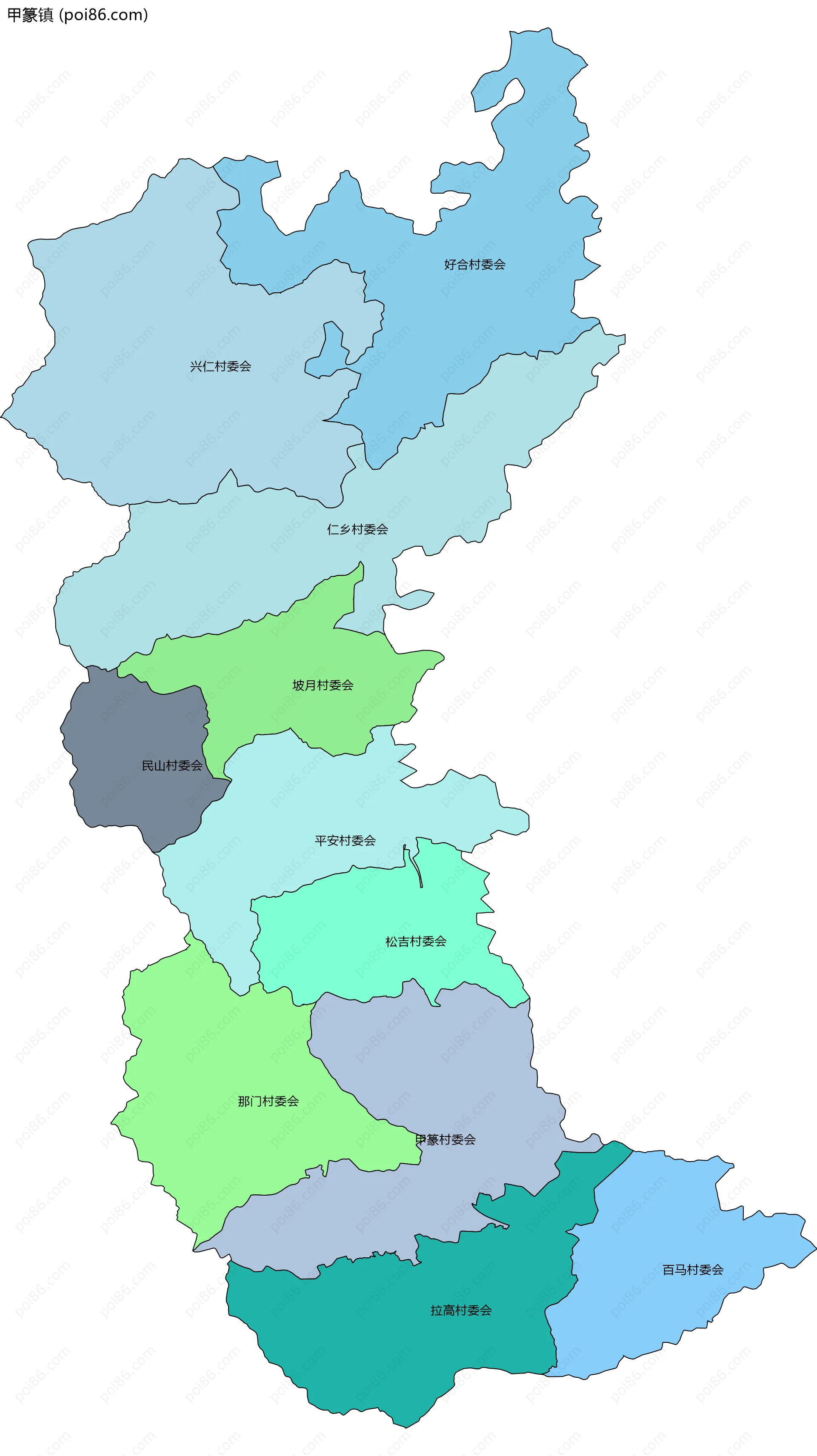 甲篆镇边界地图(五级行政区划)