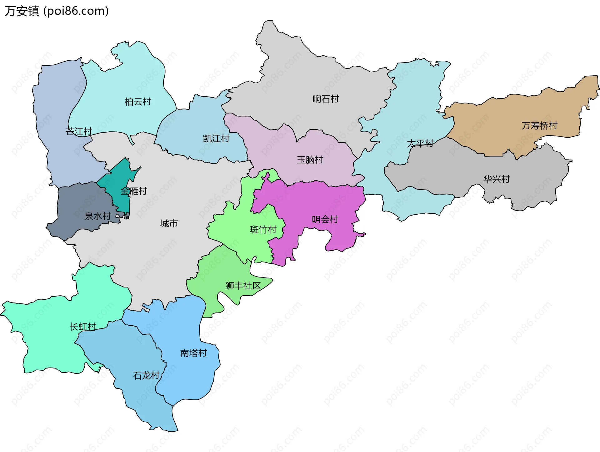 万安镇边界地图(五级行政区划)