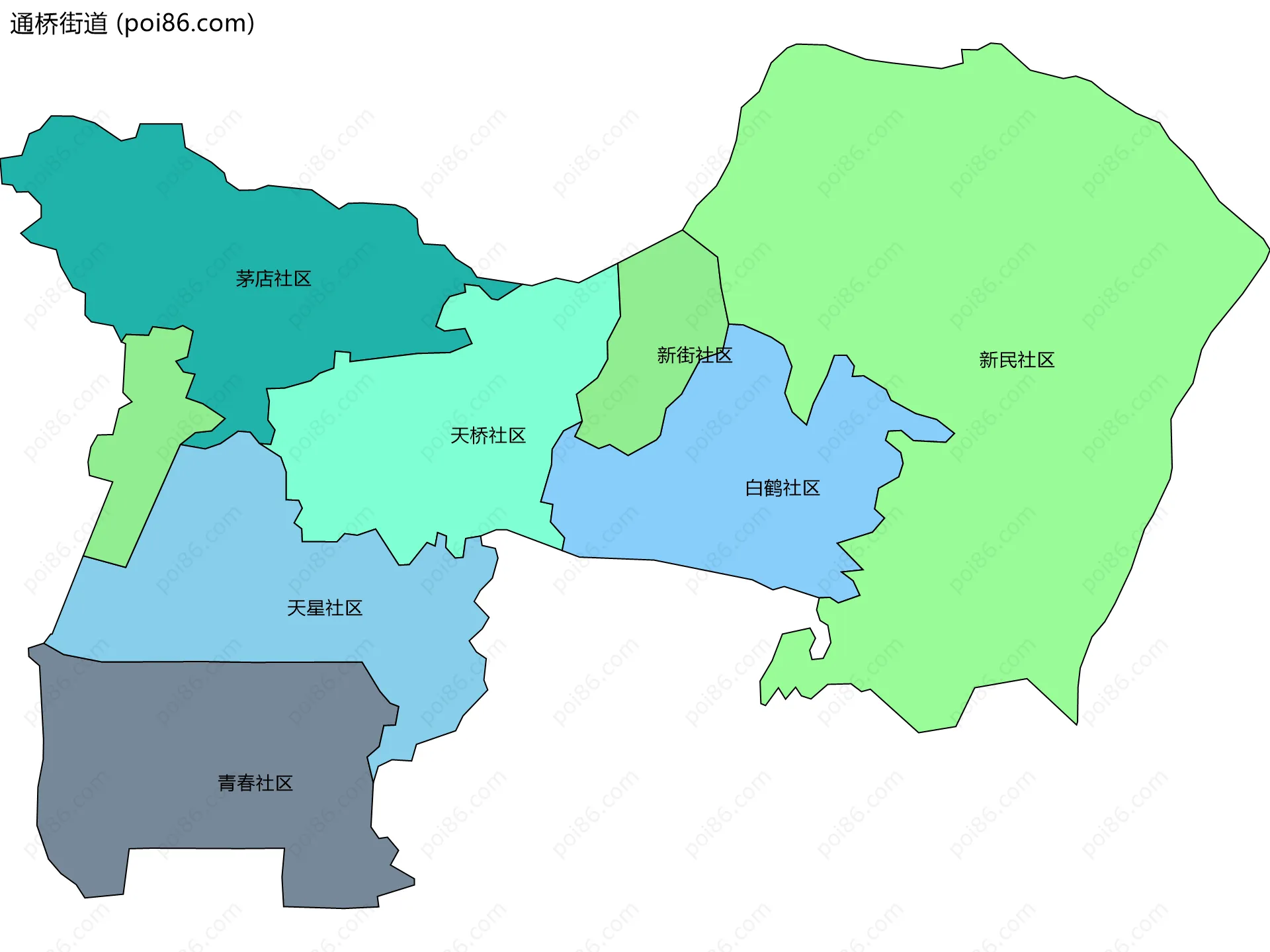 通桥街道边界地图(五级行政区划)