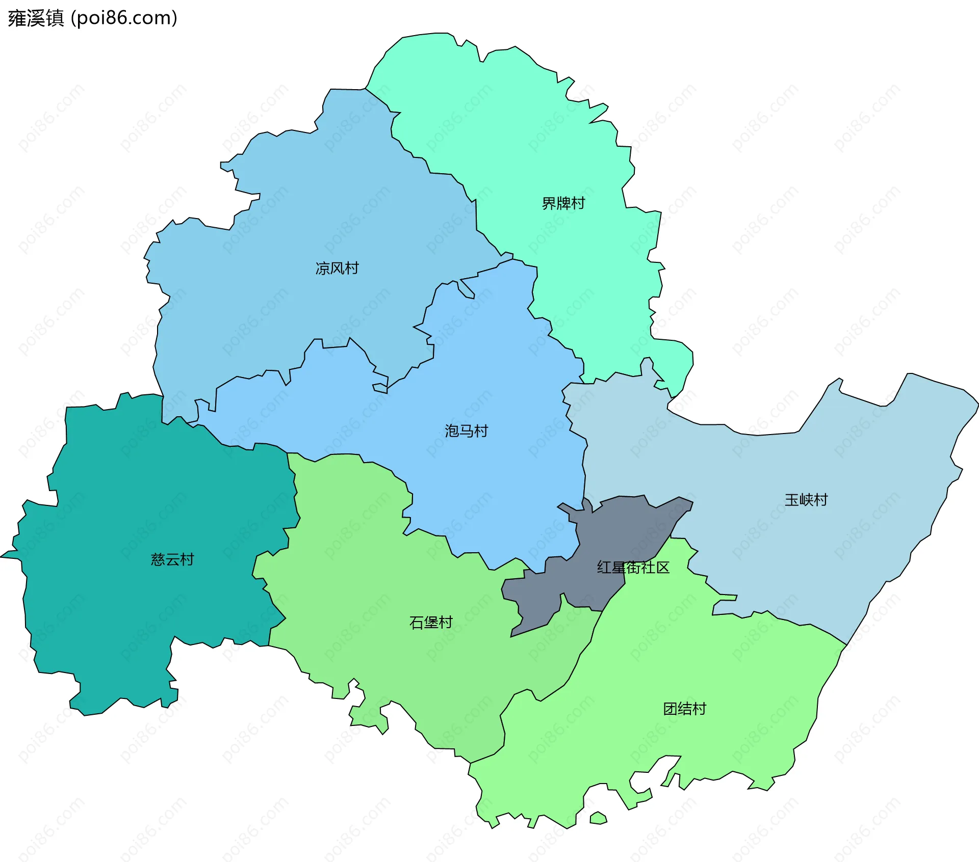 雍溪镇边界地图(五级行政区划)
