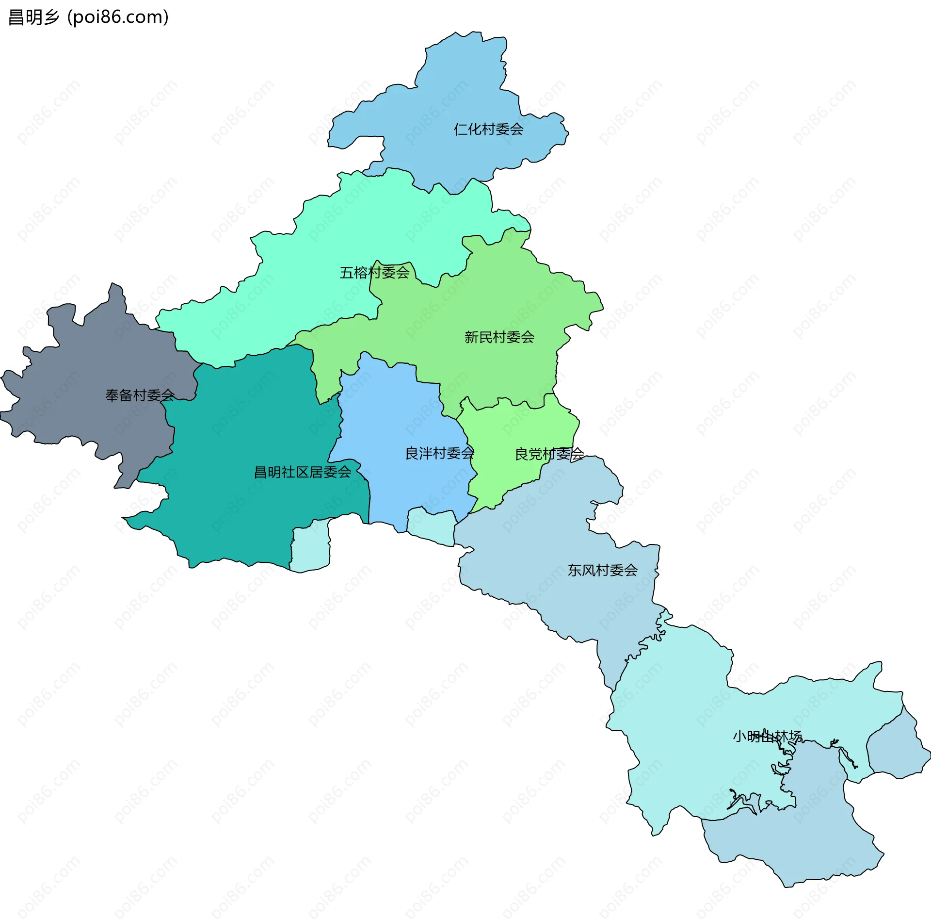 昌明乡边界地图(五级行政区划)
