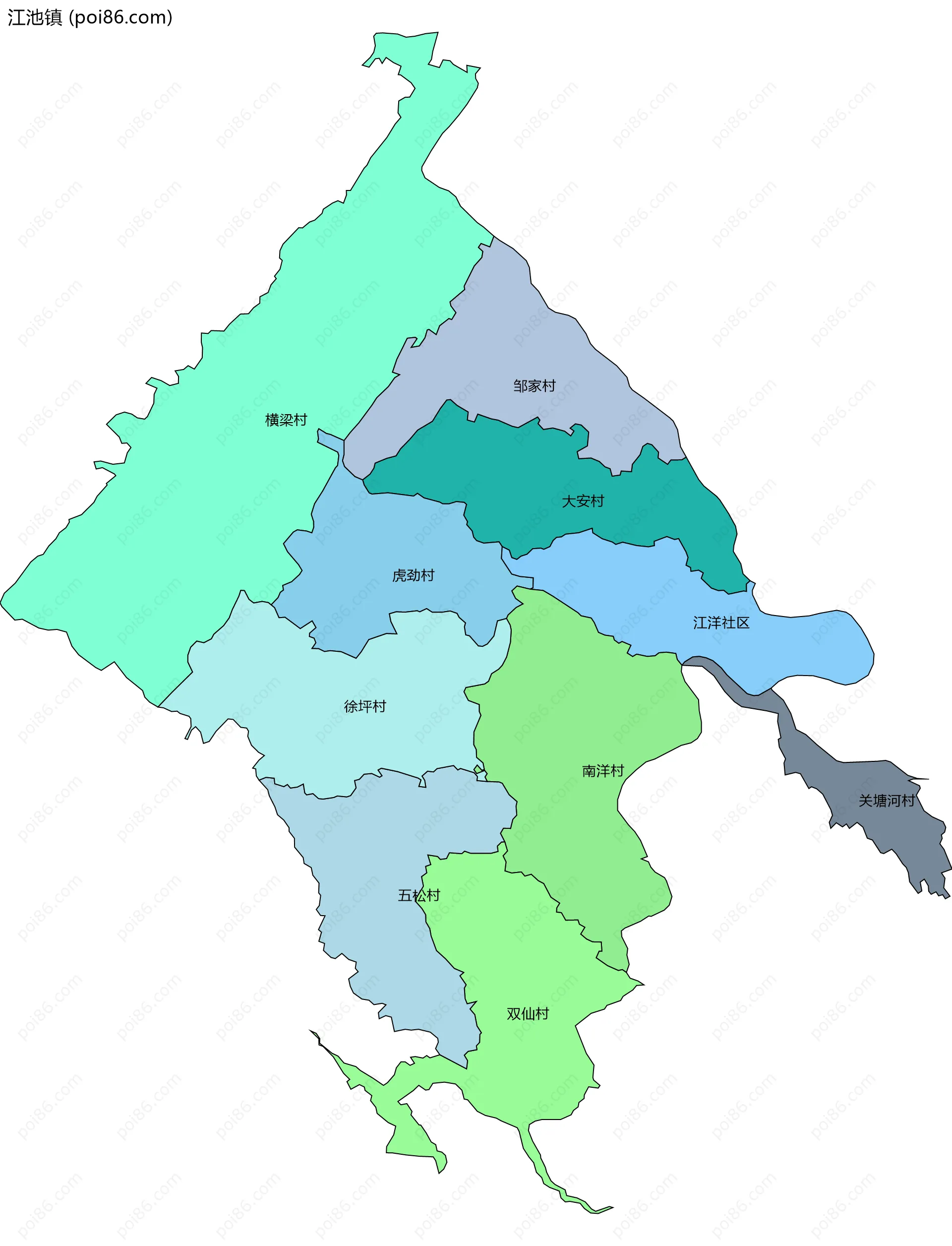 江池镇边界地图(五级行政区划)
