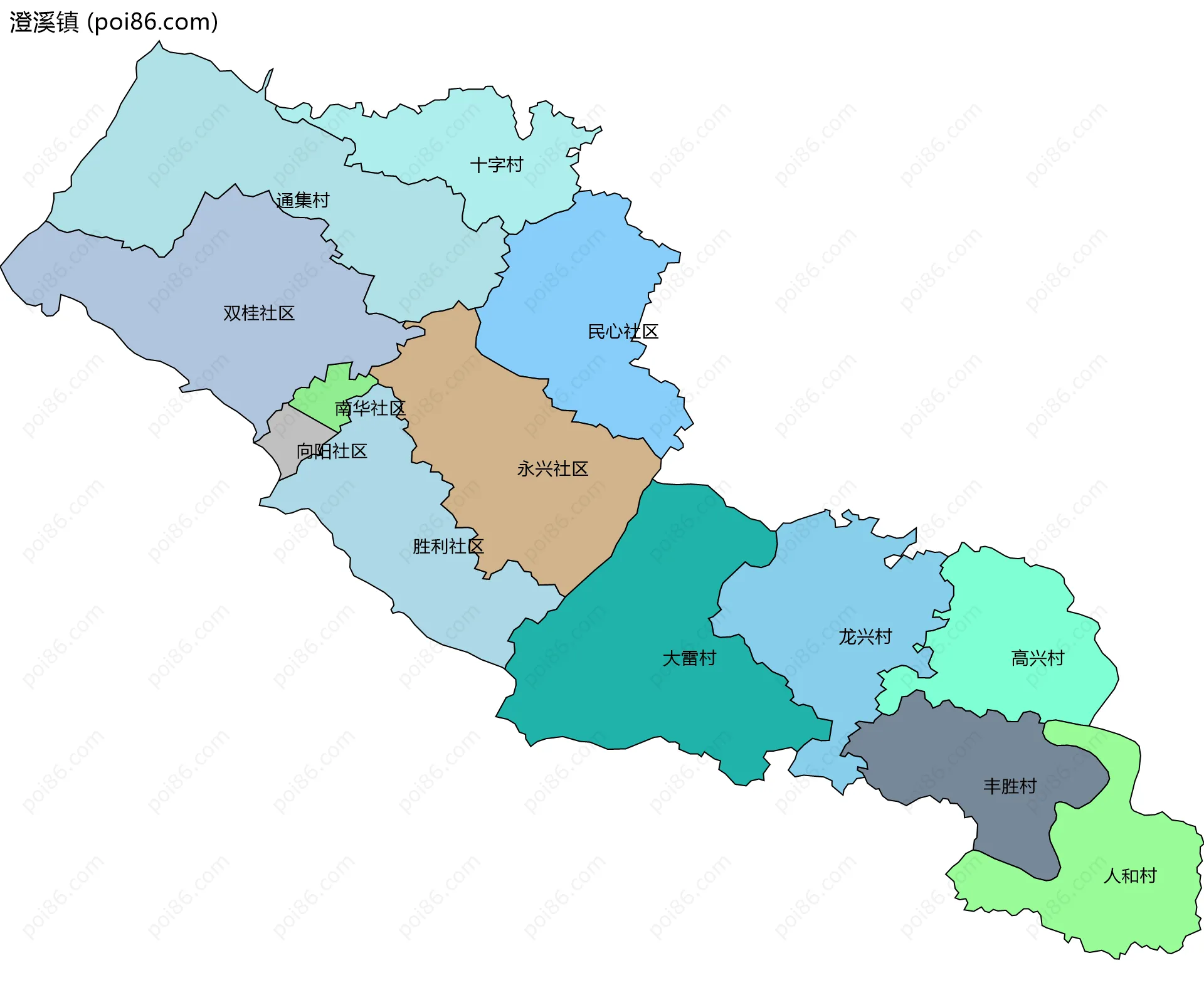 澄溪镇边界地图(五级行政区划)