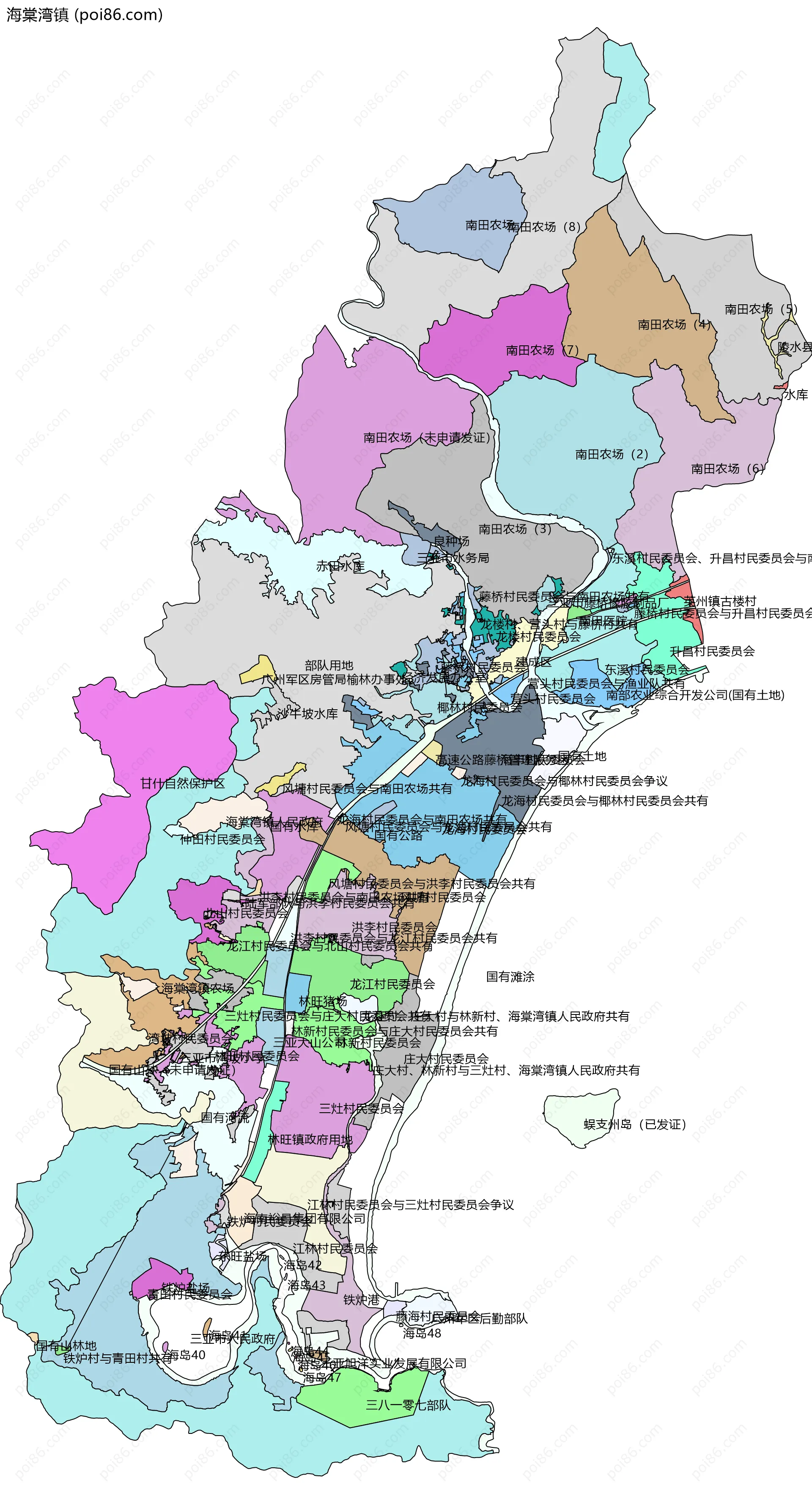 海棠湾镇边界地图(五级行政区划)