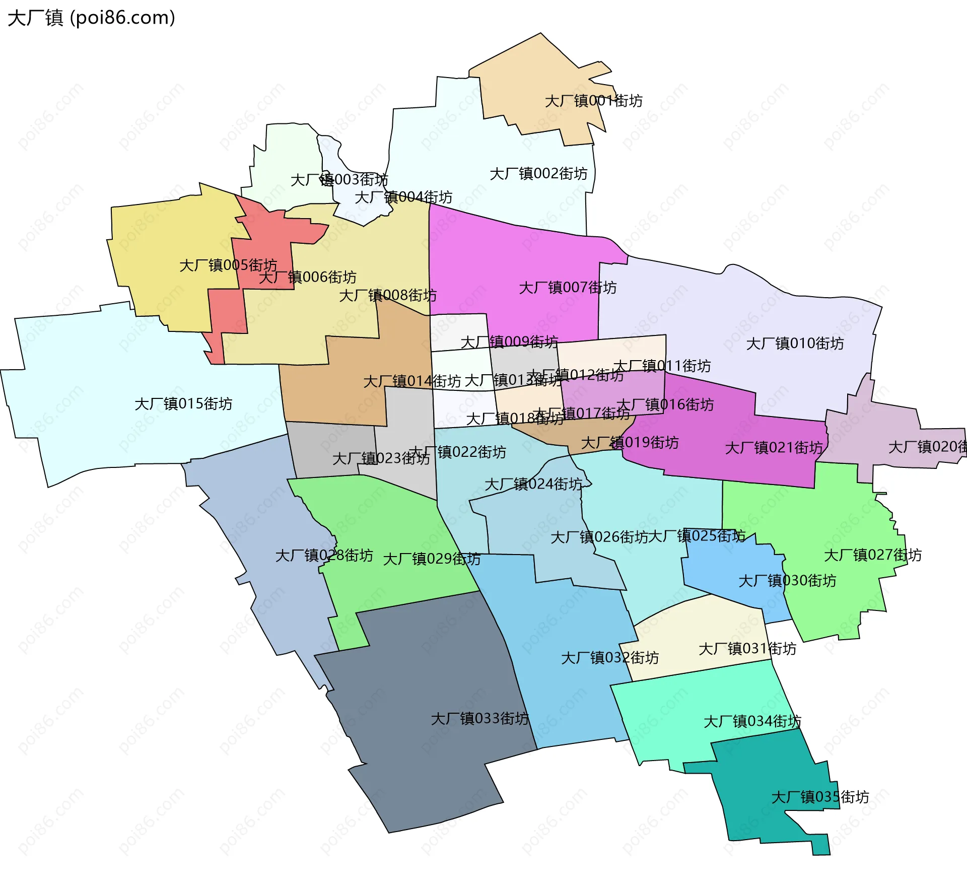 大厂镇边界地图(五级行政区划)