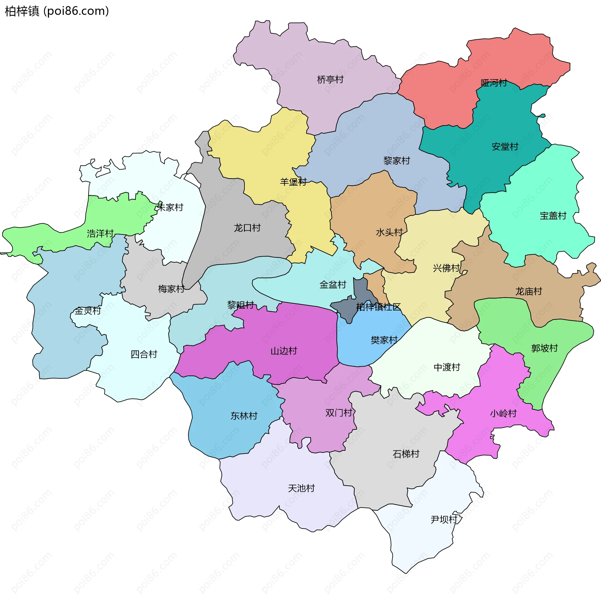 柏梓镇边界地图(五级行政区划)