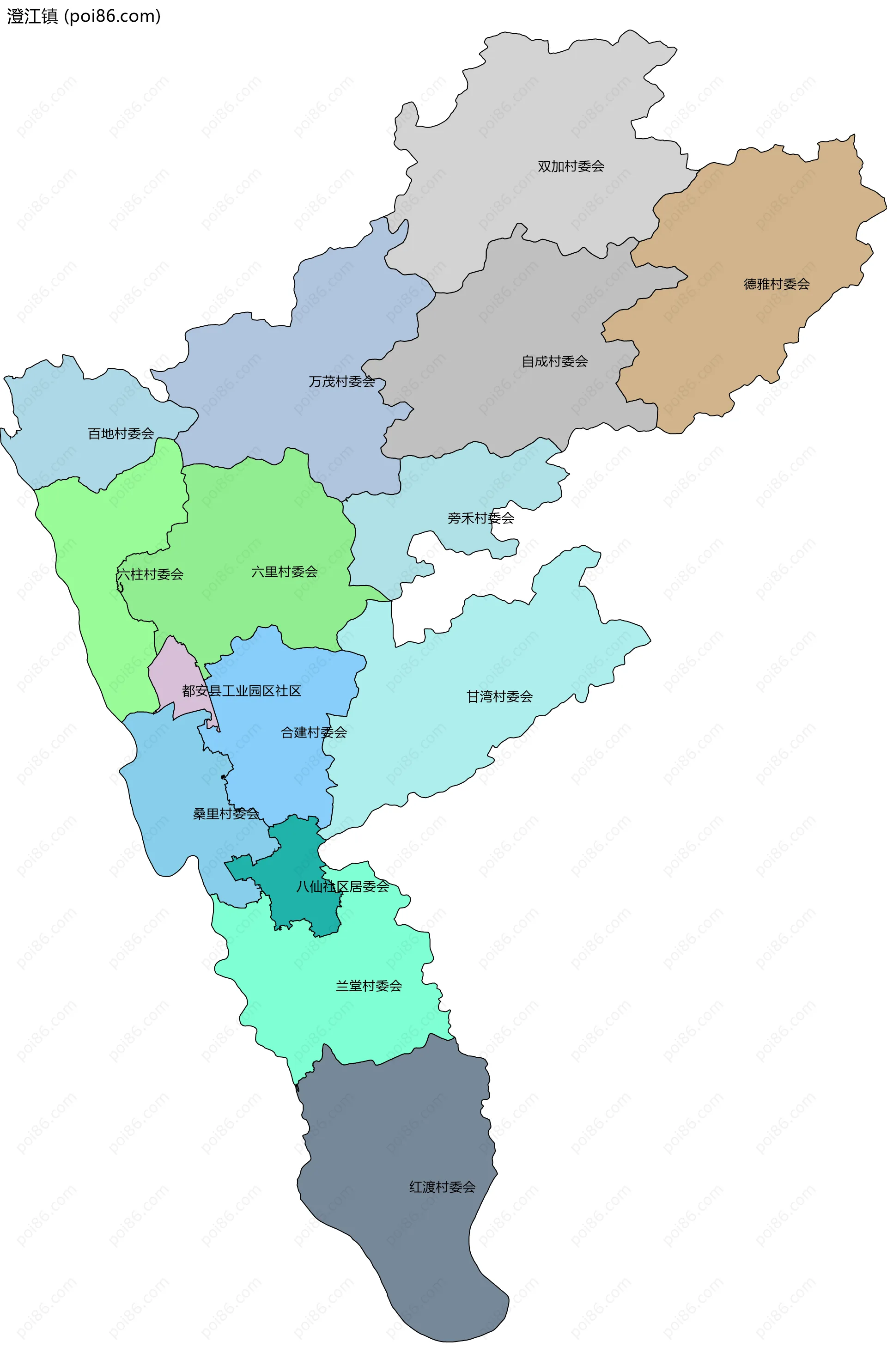 澄江镇边界地图(五级行政区划)