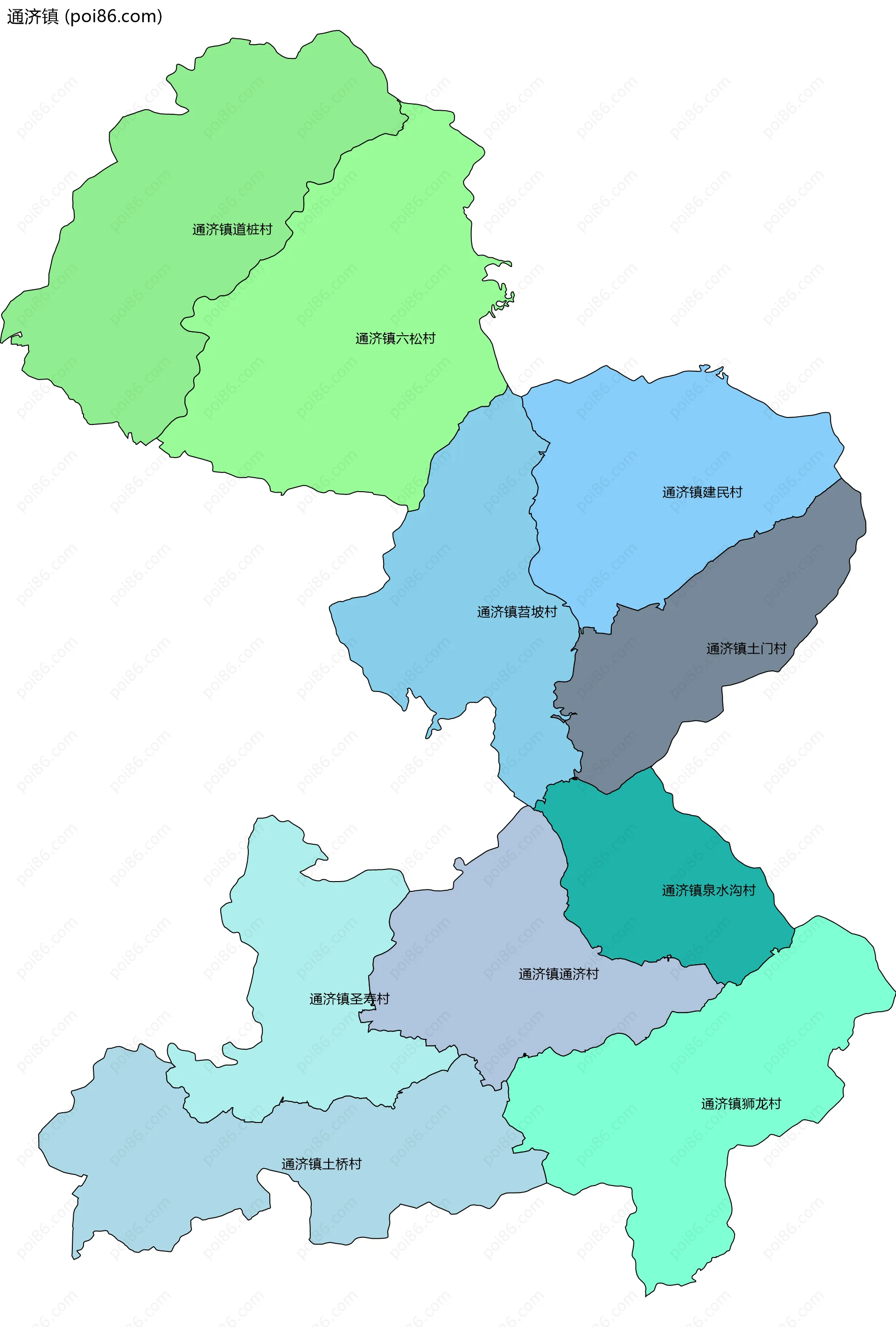 通济镇边界地图(五级行政区划)