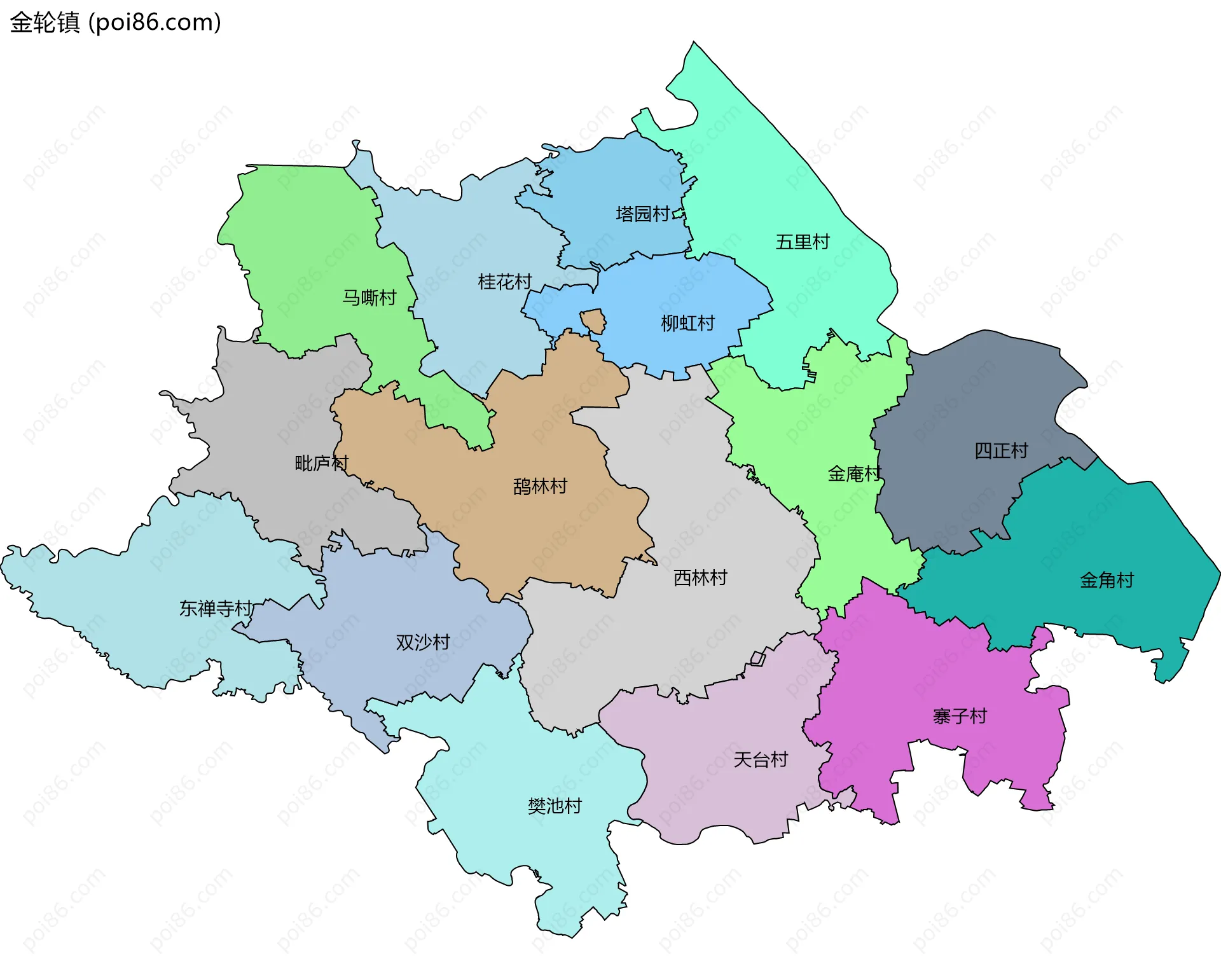 金轮镇边界地图(五级行政区划)