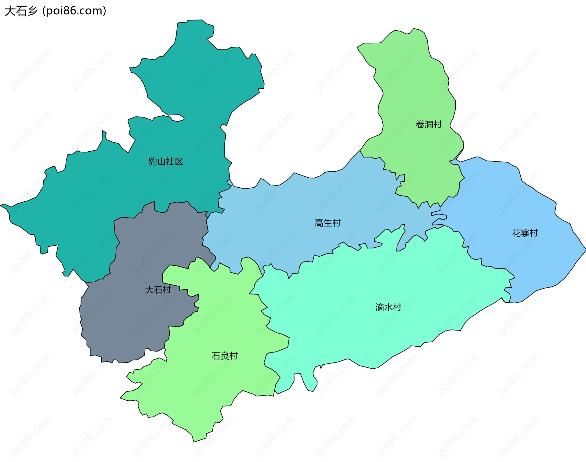大石乡边界地图(五级行政区划)