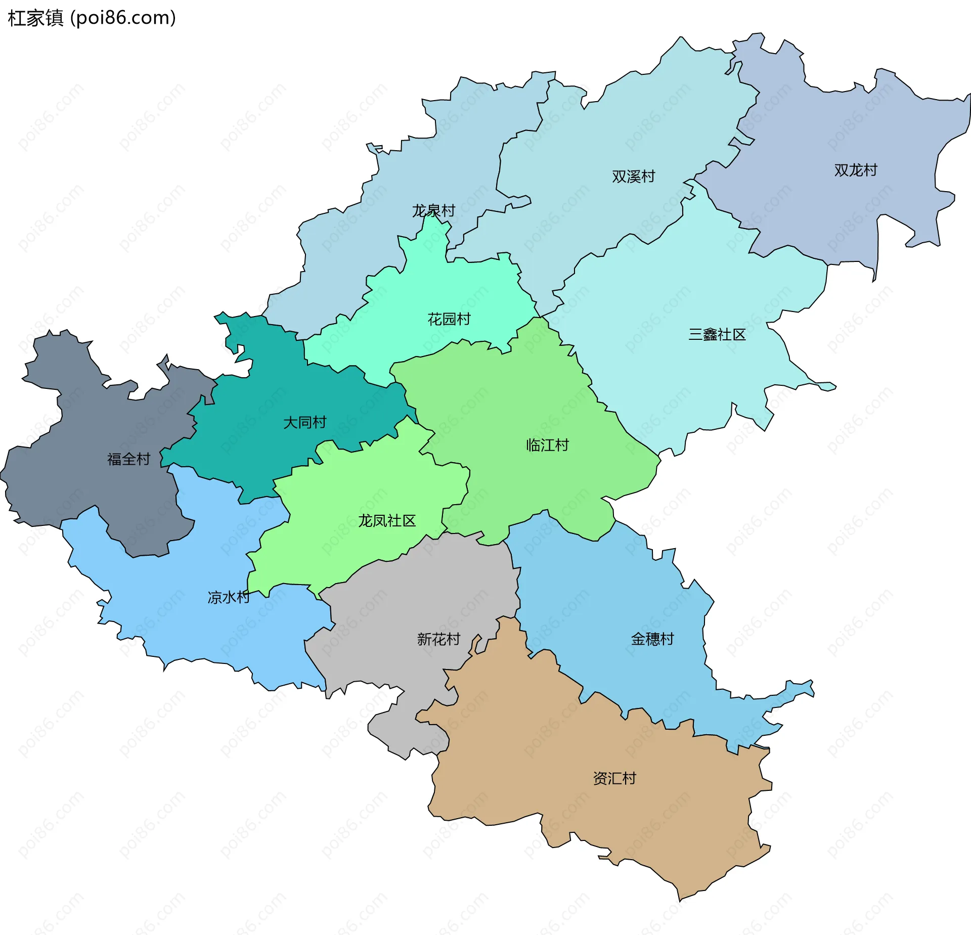 杠家镇边界地图(五级行政区划)