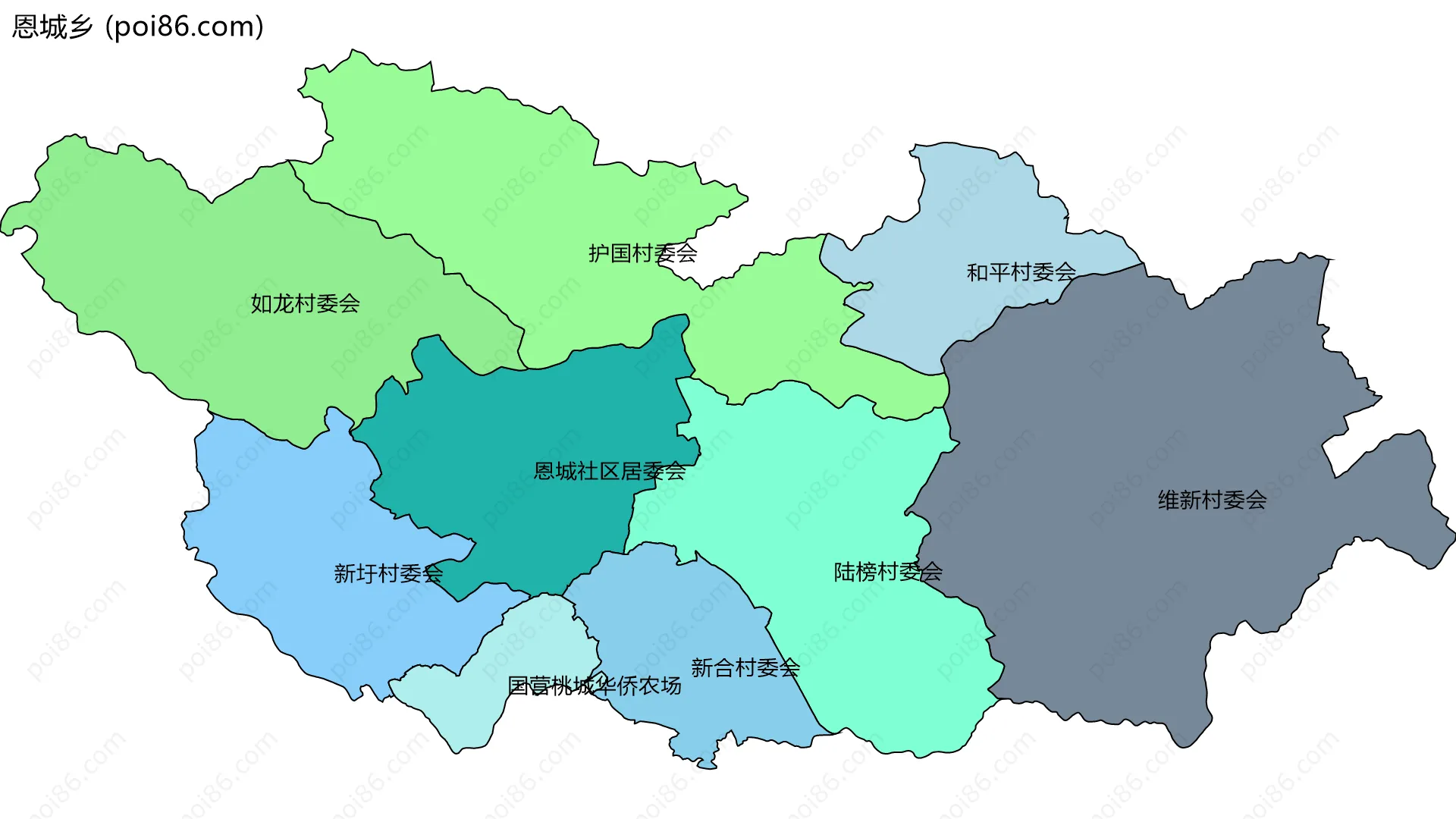 恩城乡边界地图(五级行政区划)