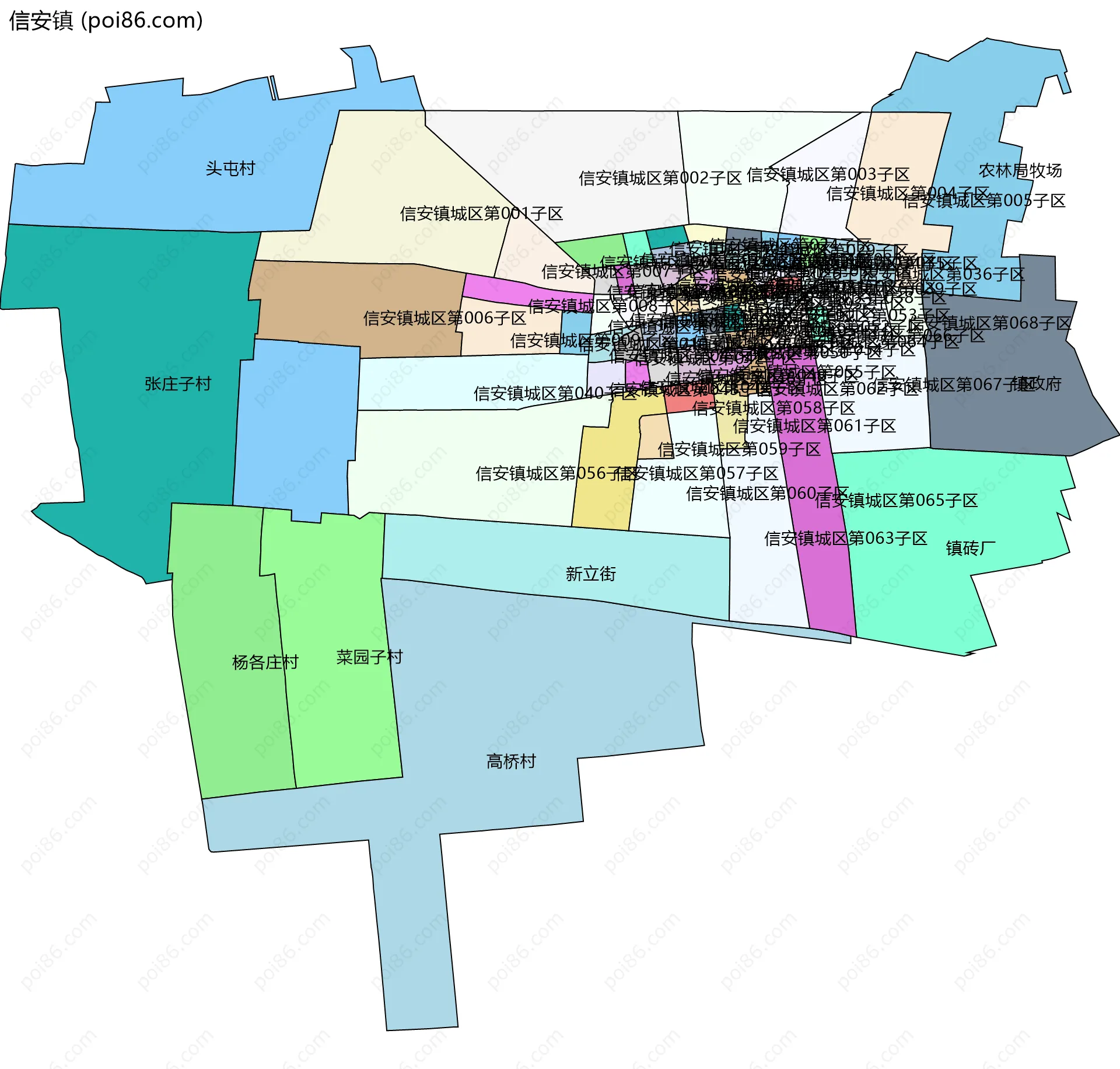 信安镇边界地图(五级行政区划)