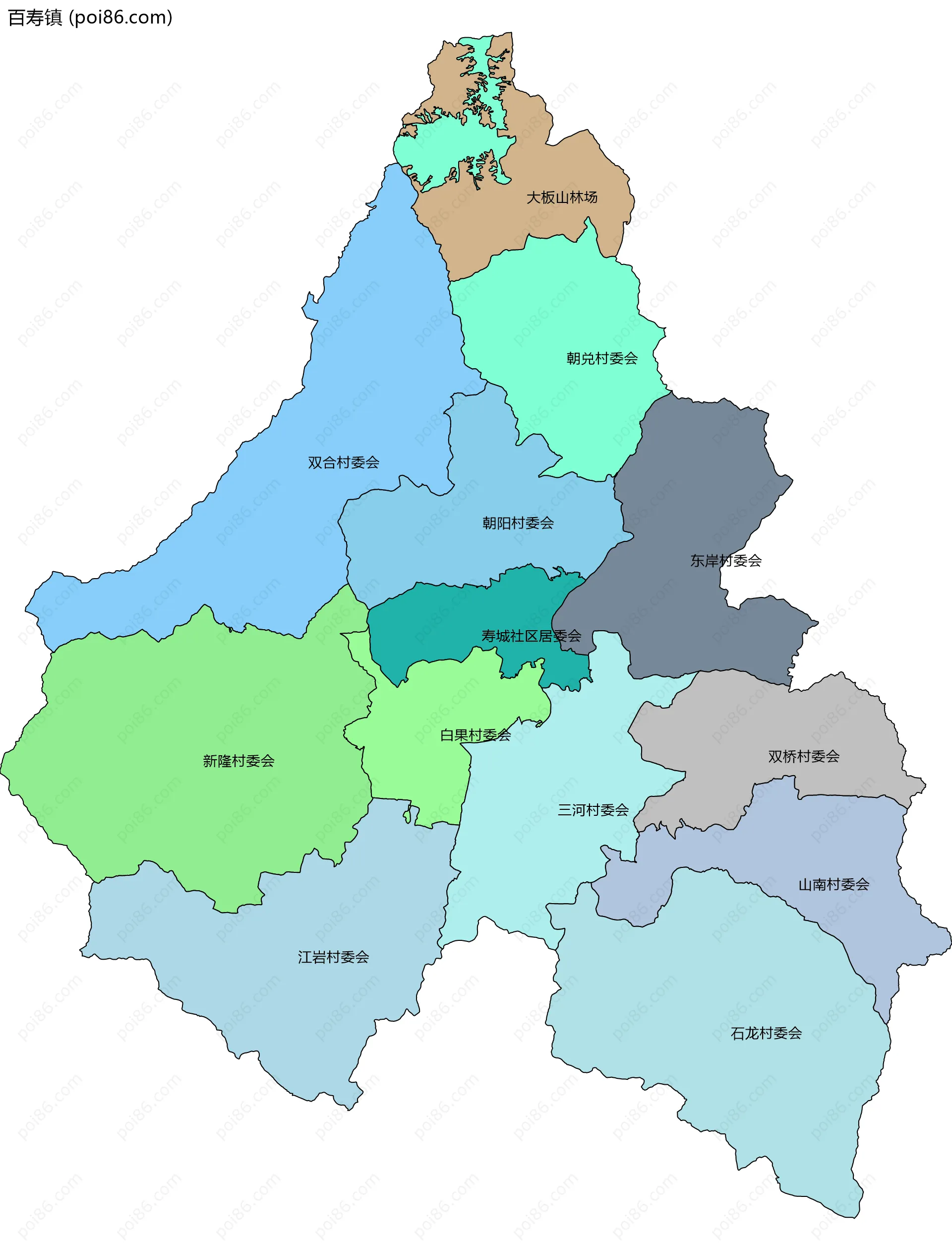 百寿镇边界地图(五级行政区划)