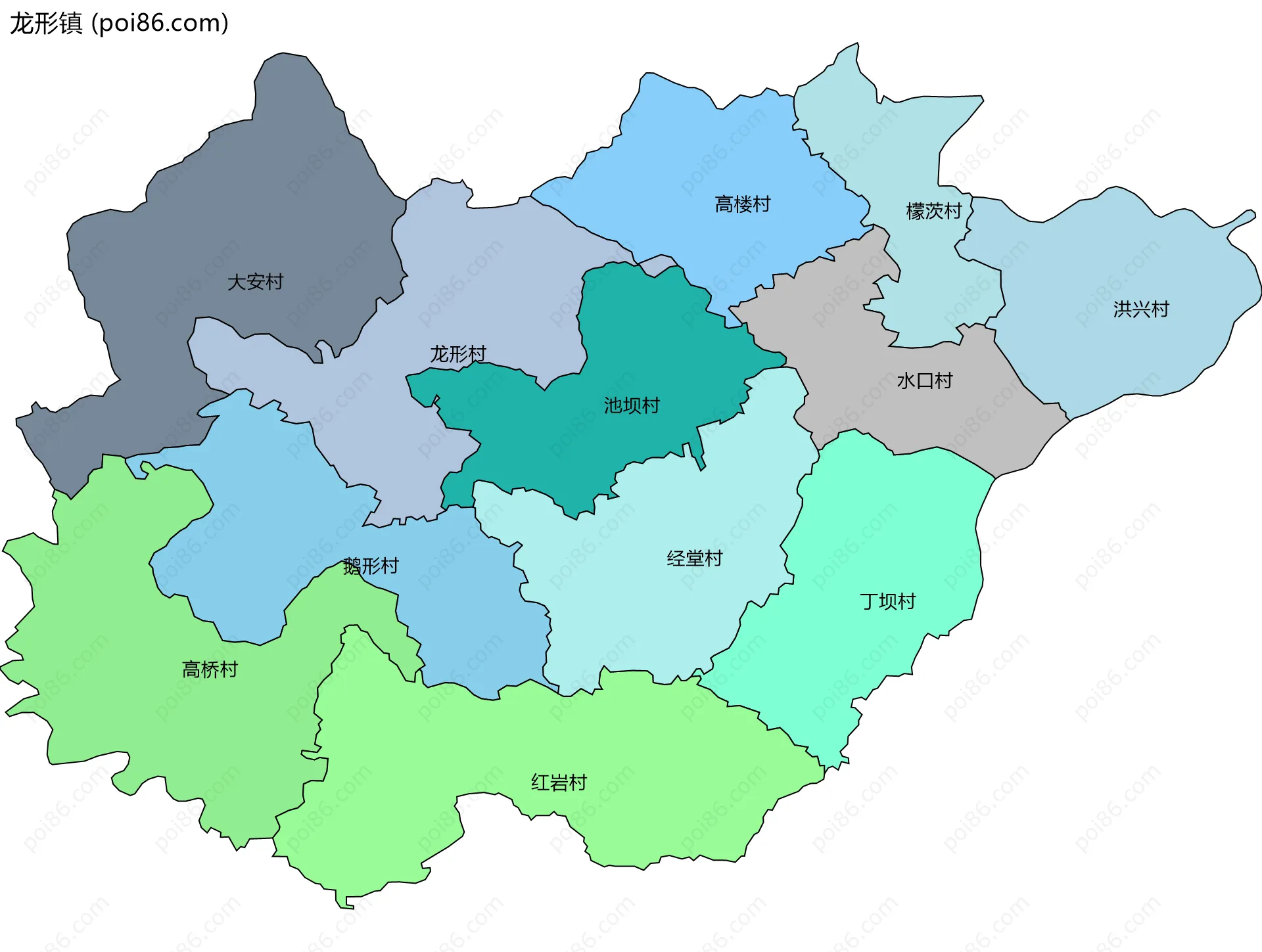 龙形镇边界地图(五级行政区划)