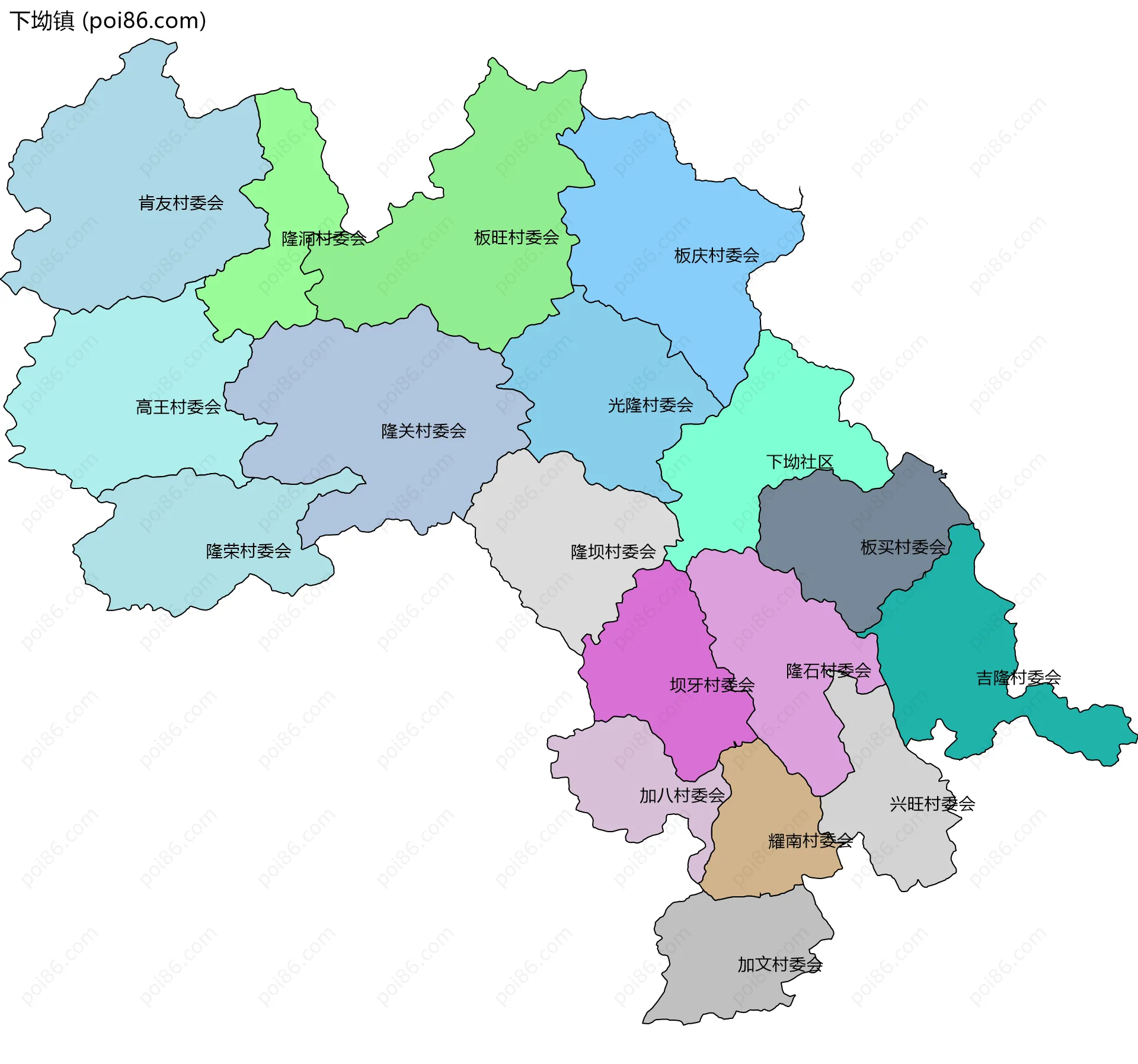 下坳镇边界地图(五级行政区划)