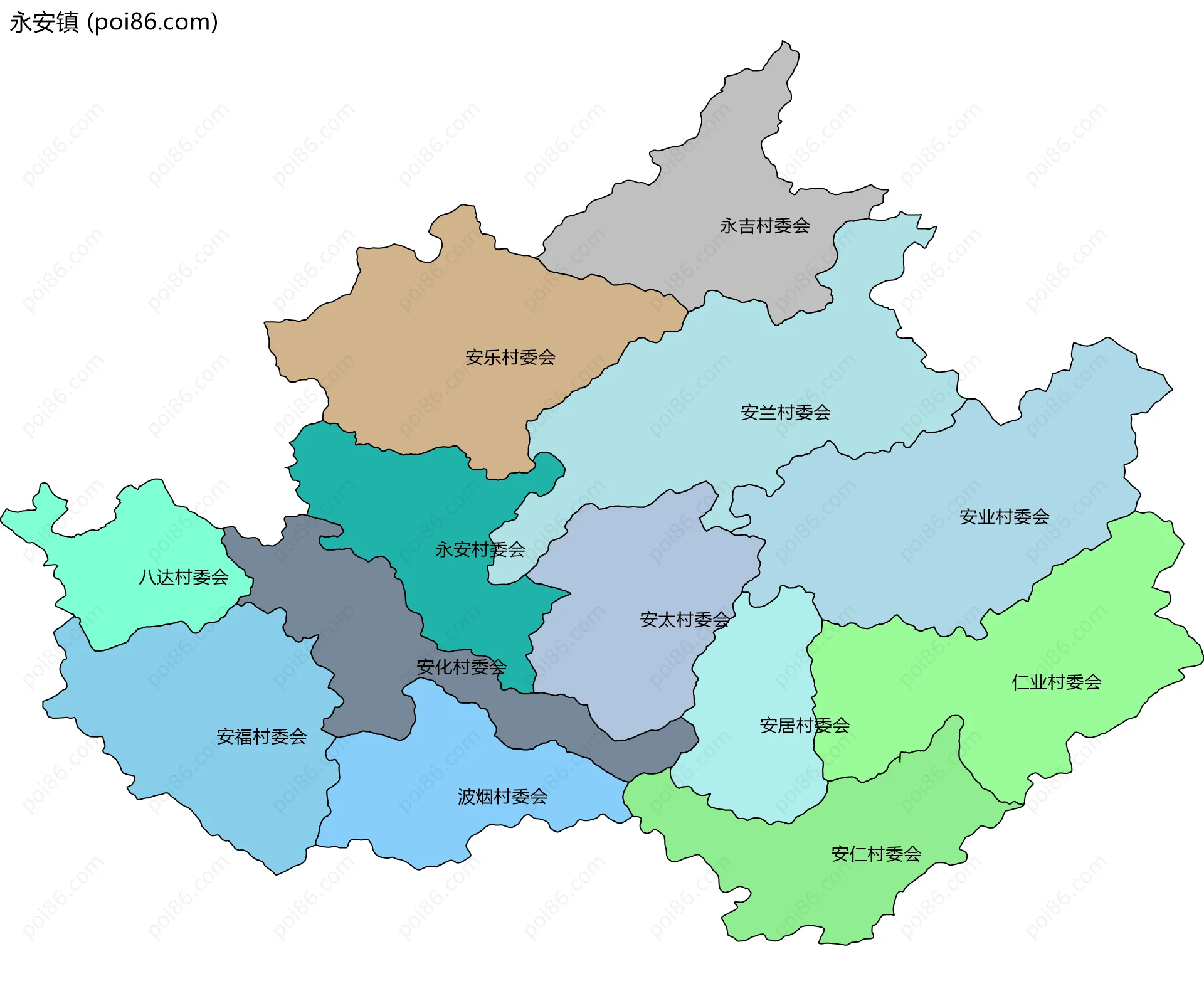 永安镇边界地图(五级行政区划)