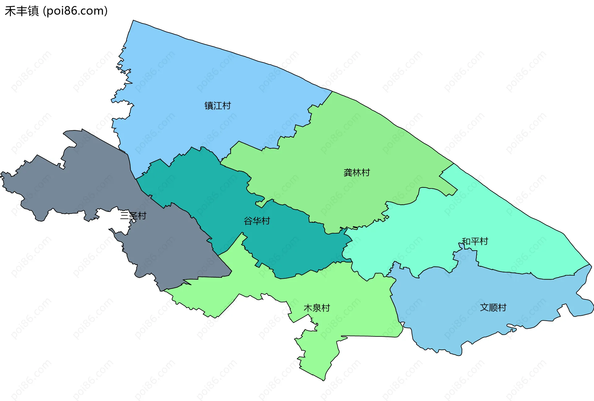 禾丰镇边界地图(五级行政区划)