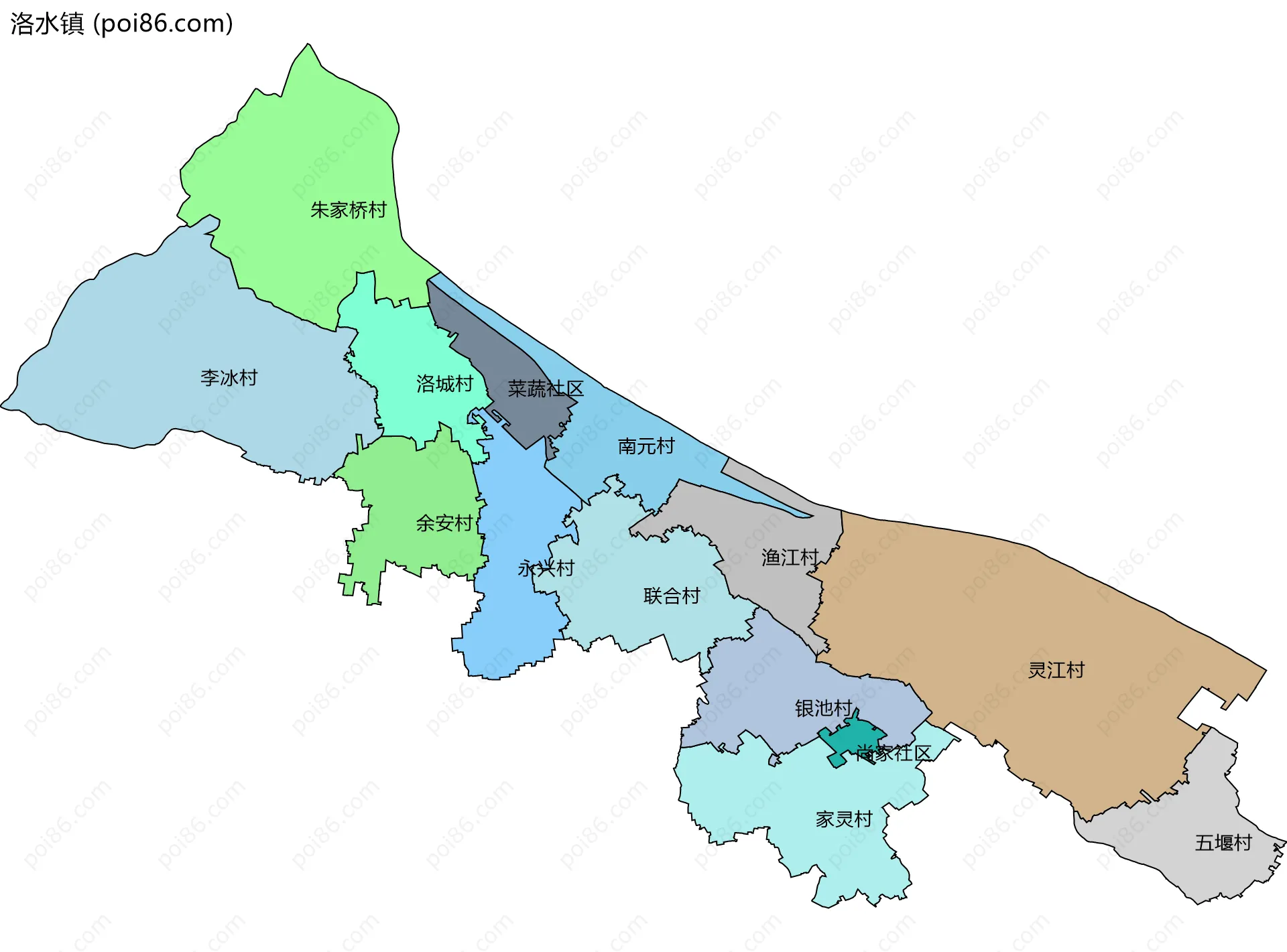 洛水镇边界地图(五级行政区划)