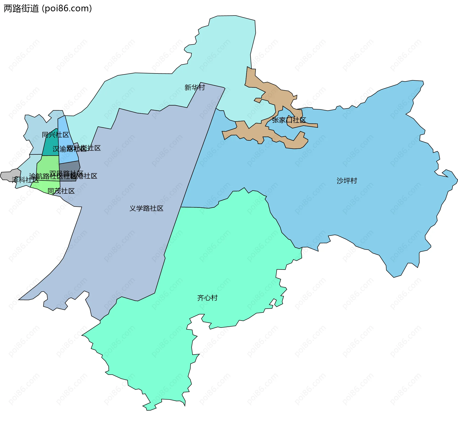 两路街道边界地图(五级行政区划)