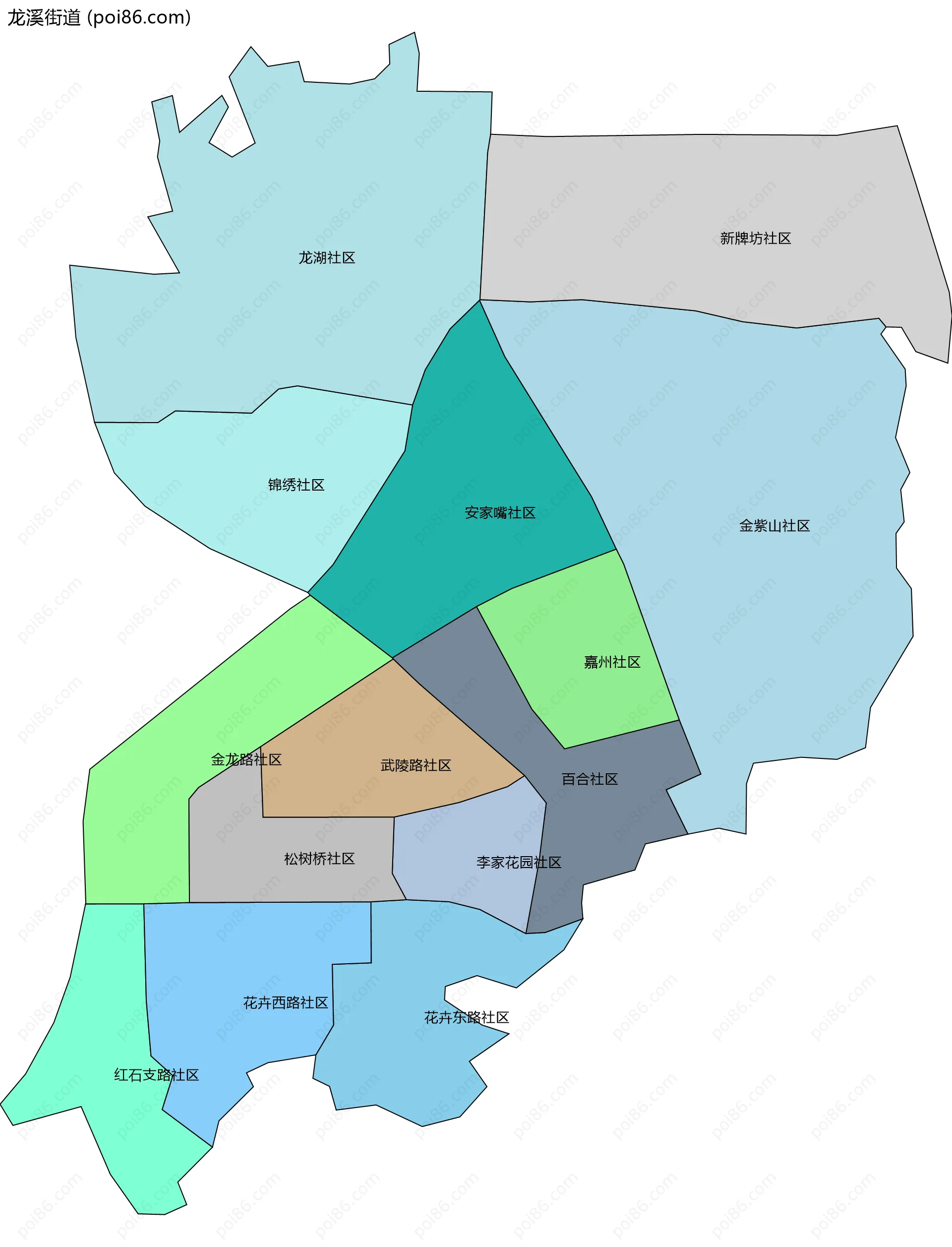 龙溪街道边界地图(五级行政区划)