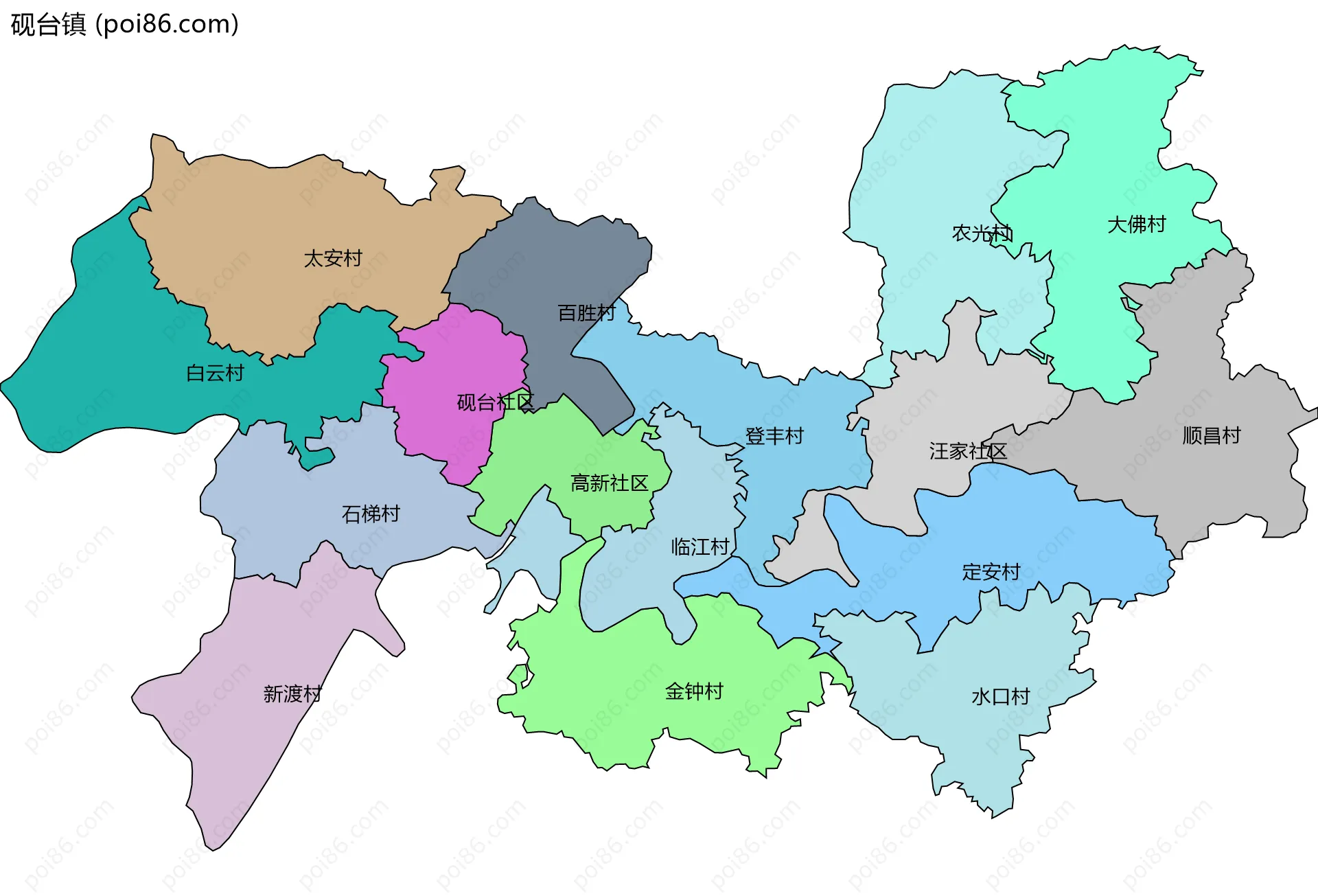 砚台镇边界地图(五级行政区划)