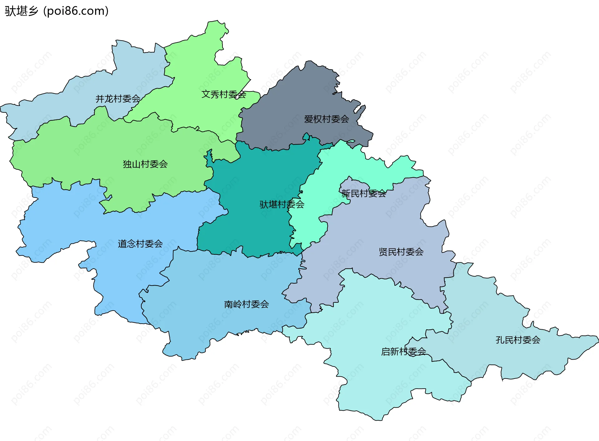 驮堪乡边界地图(五级行政区划)