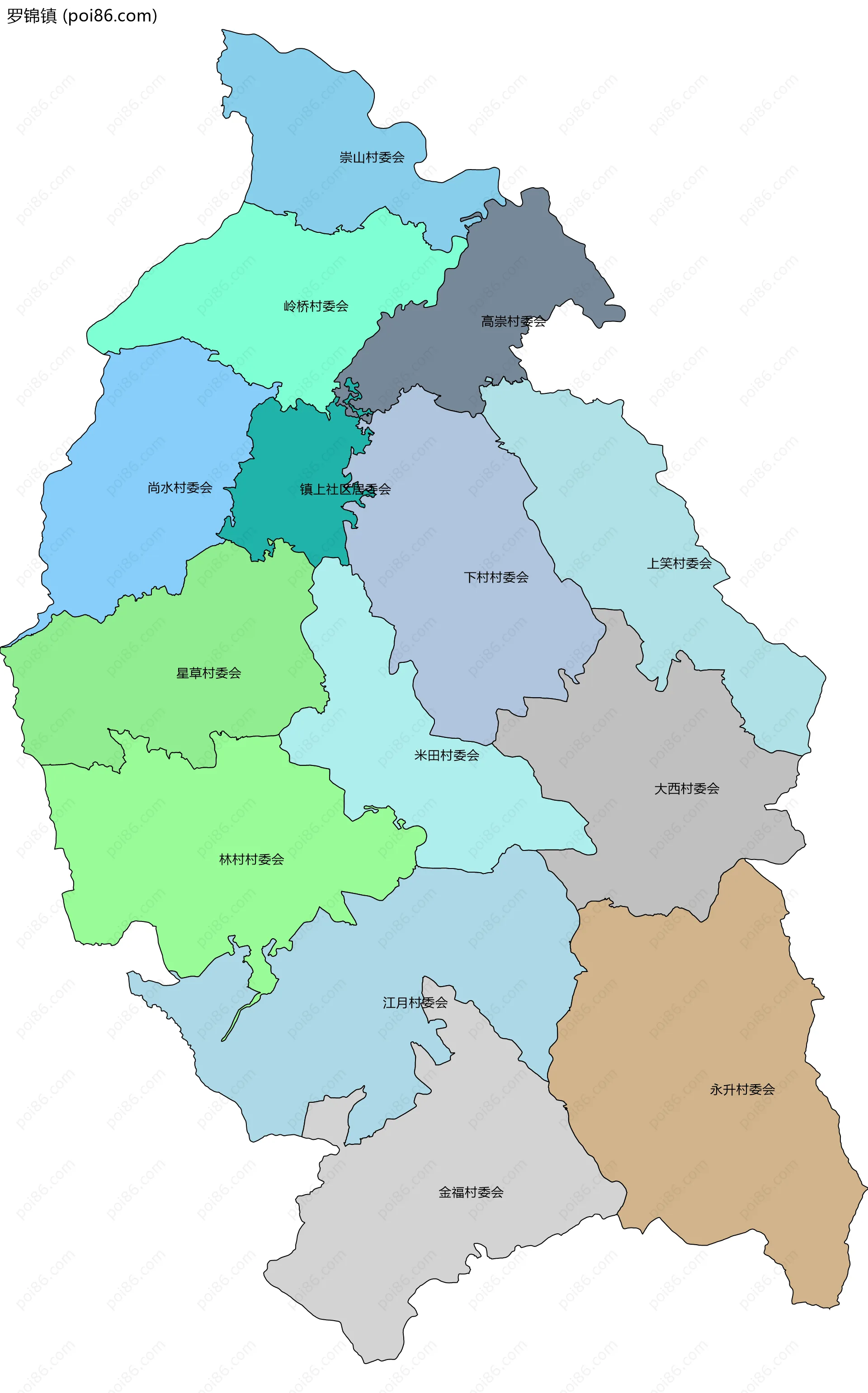 罗锦镇边界地图(五级行政区划)