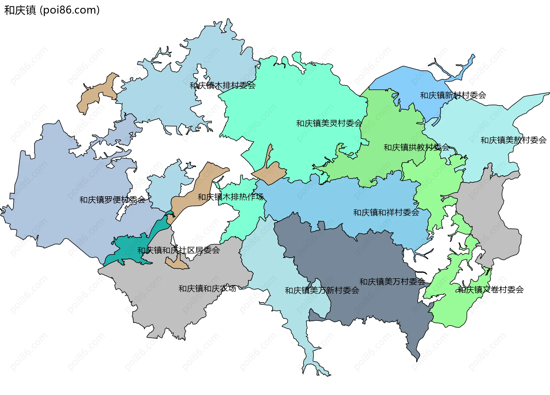 和庆镇边界地图(五级行政区划)