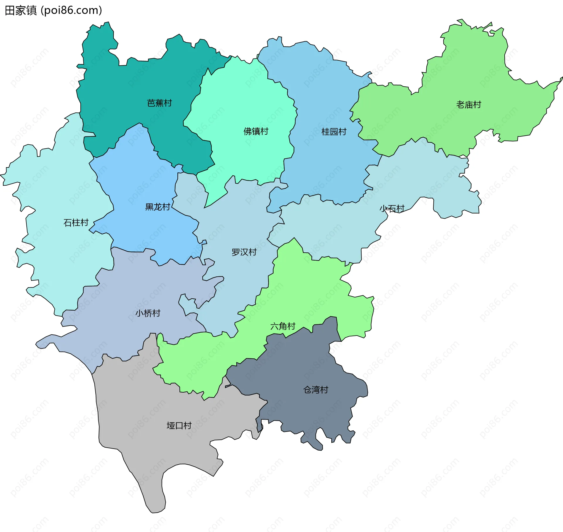 田家镇边界地图(五级行政区划)