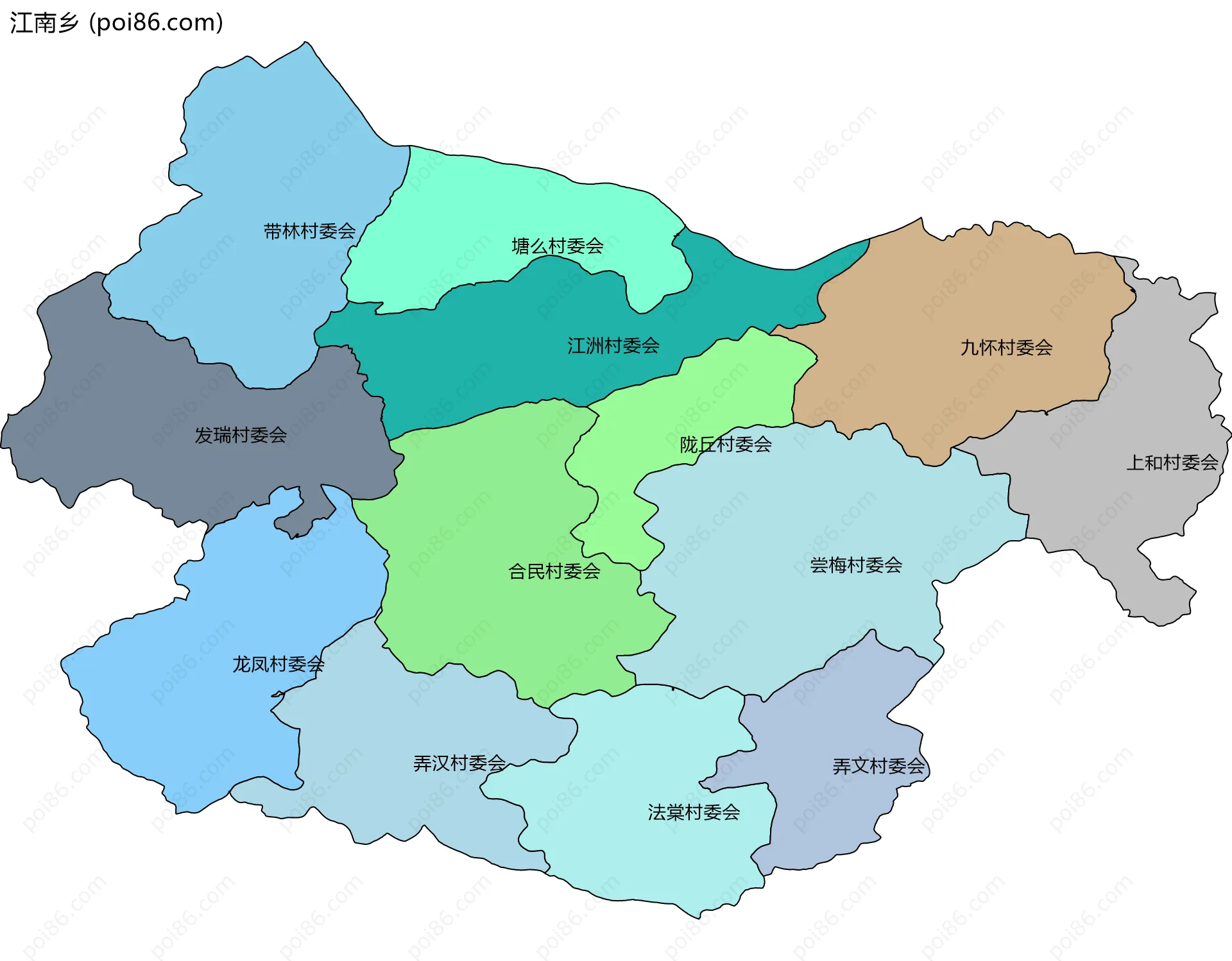 江南乡边界地图(五级行政区划)