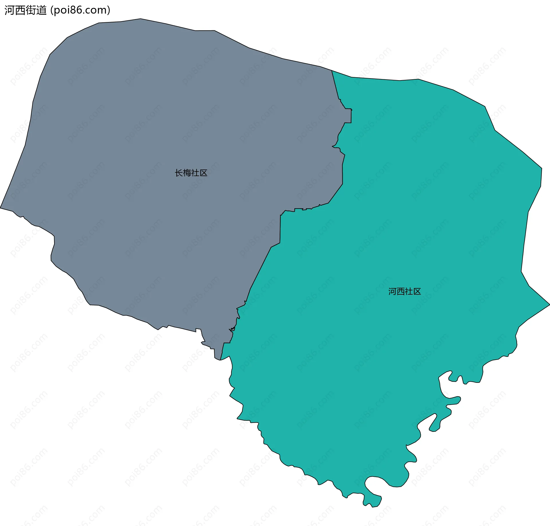 河西街道边界地图(五级行政区划)
