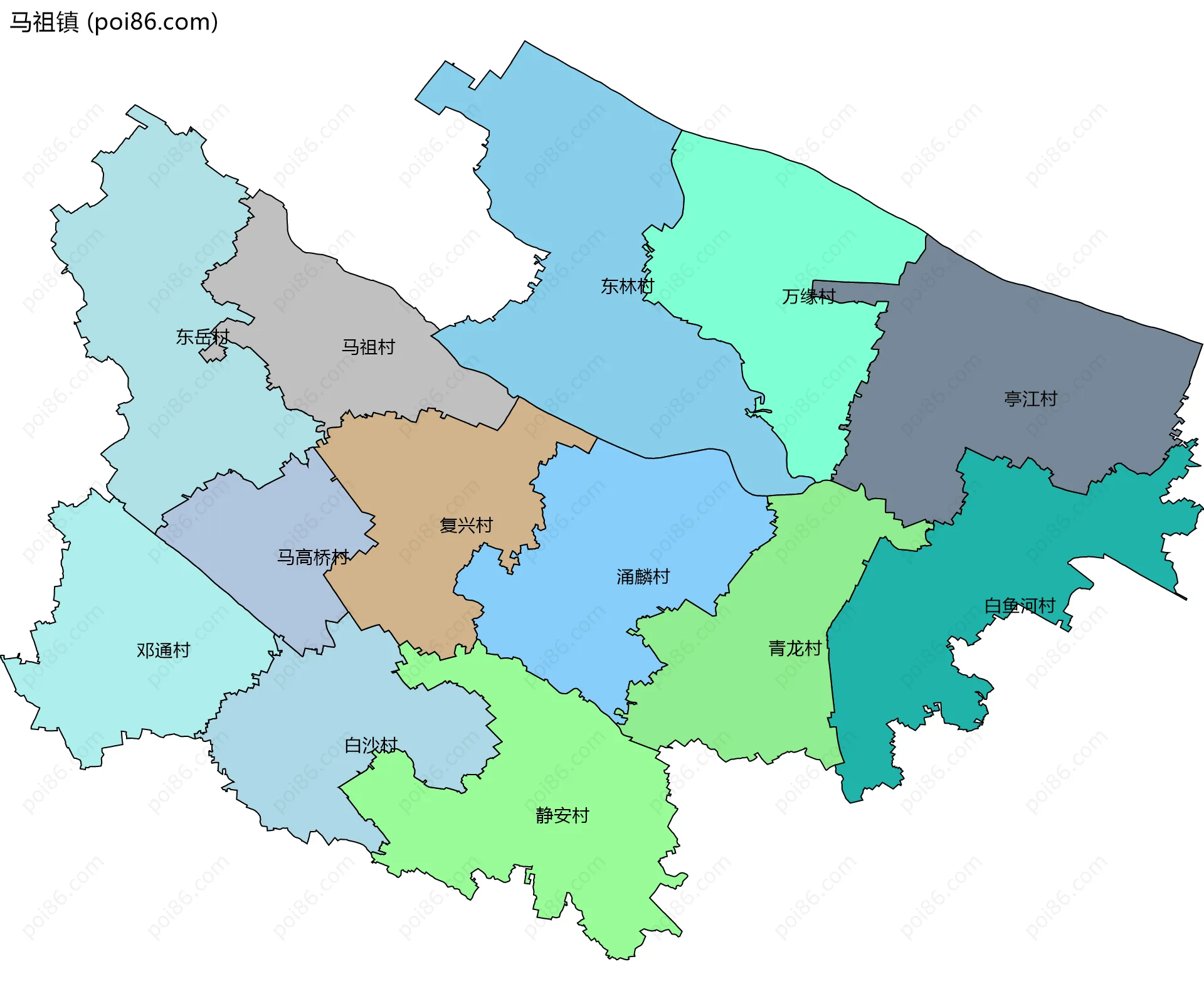 马祖镇边界地图(五级行政区划)