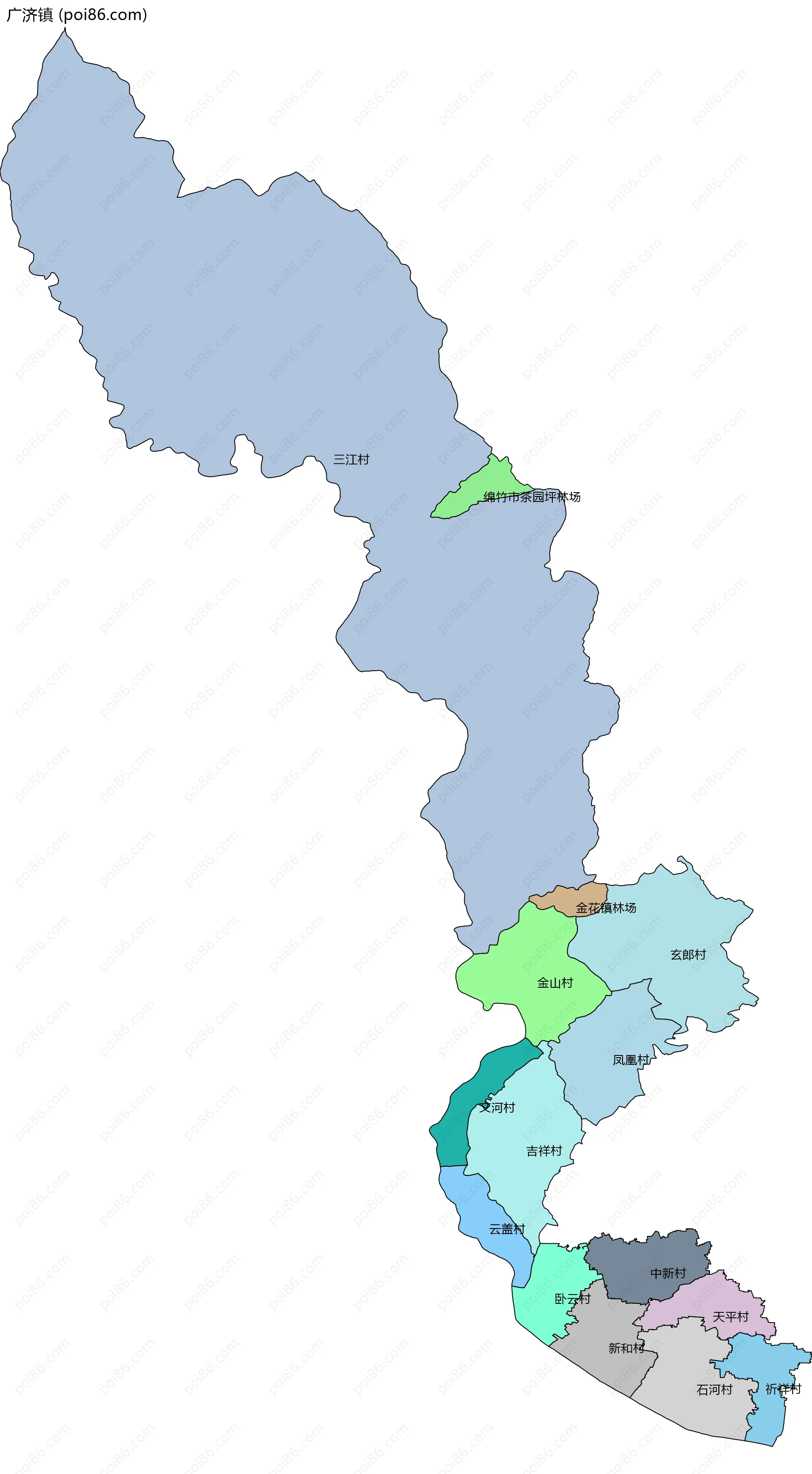 广济镇边界地图(五级行政区划)