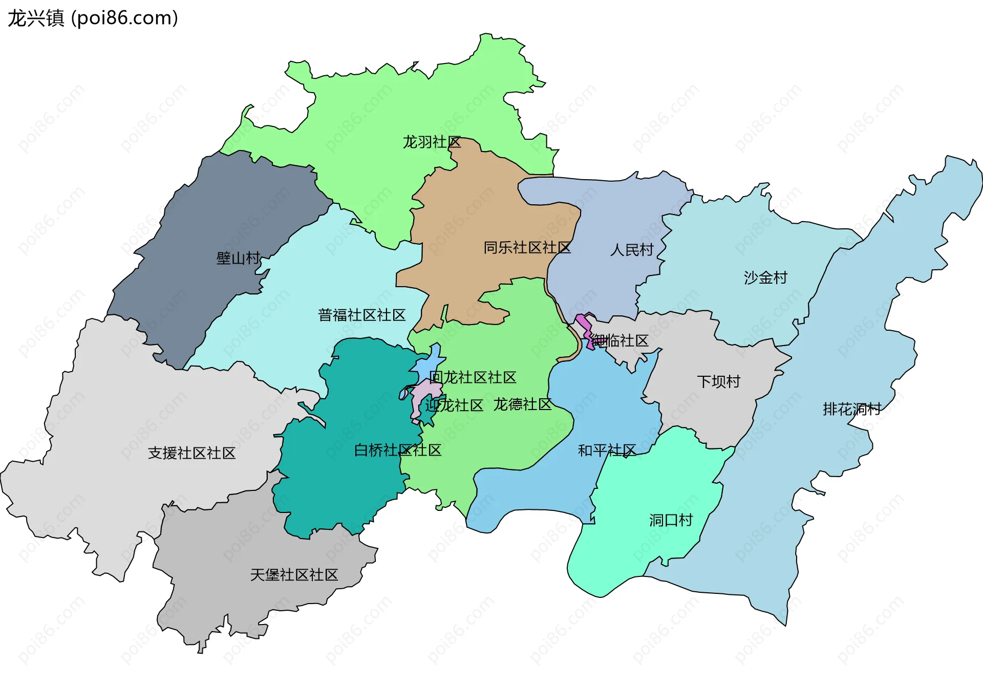 龙兴镇边界地图(五级行政区划)