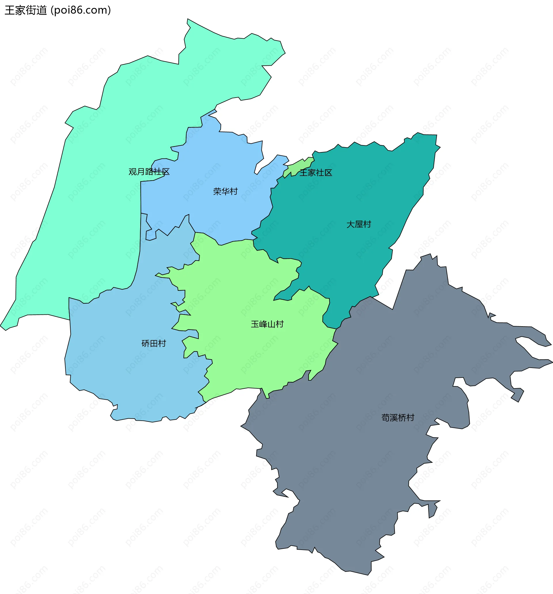 王家街道边界地图(五级行政区划)