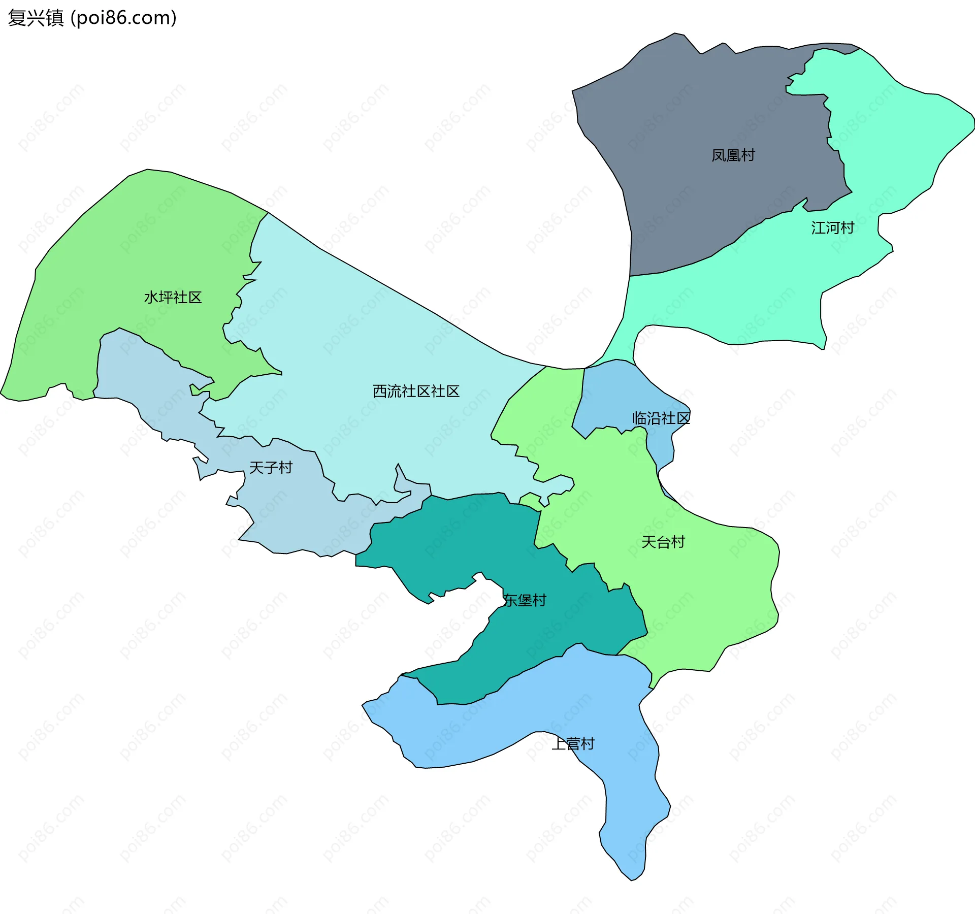 复兴镇边界地图(五级行政区划)