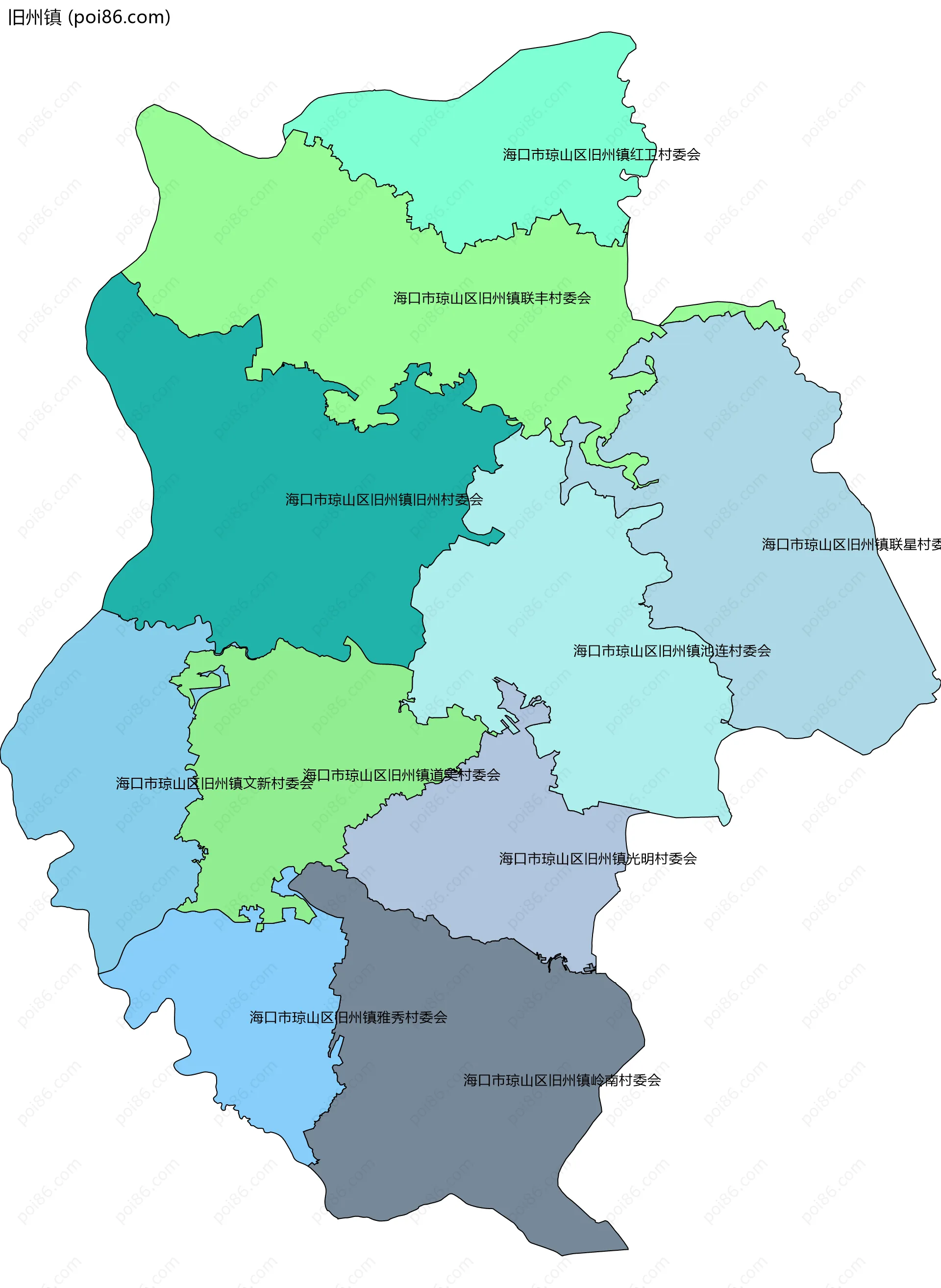 旧州镇边界地图(五级行政区划)