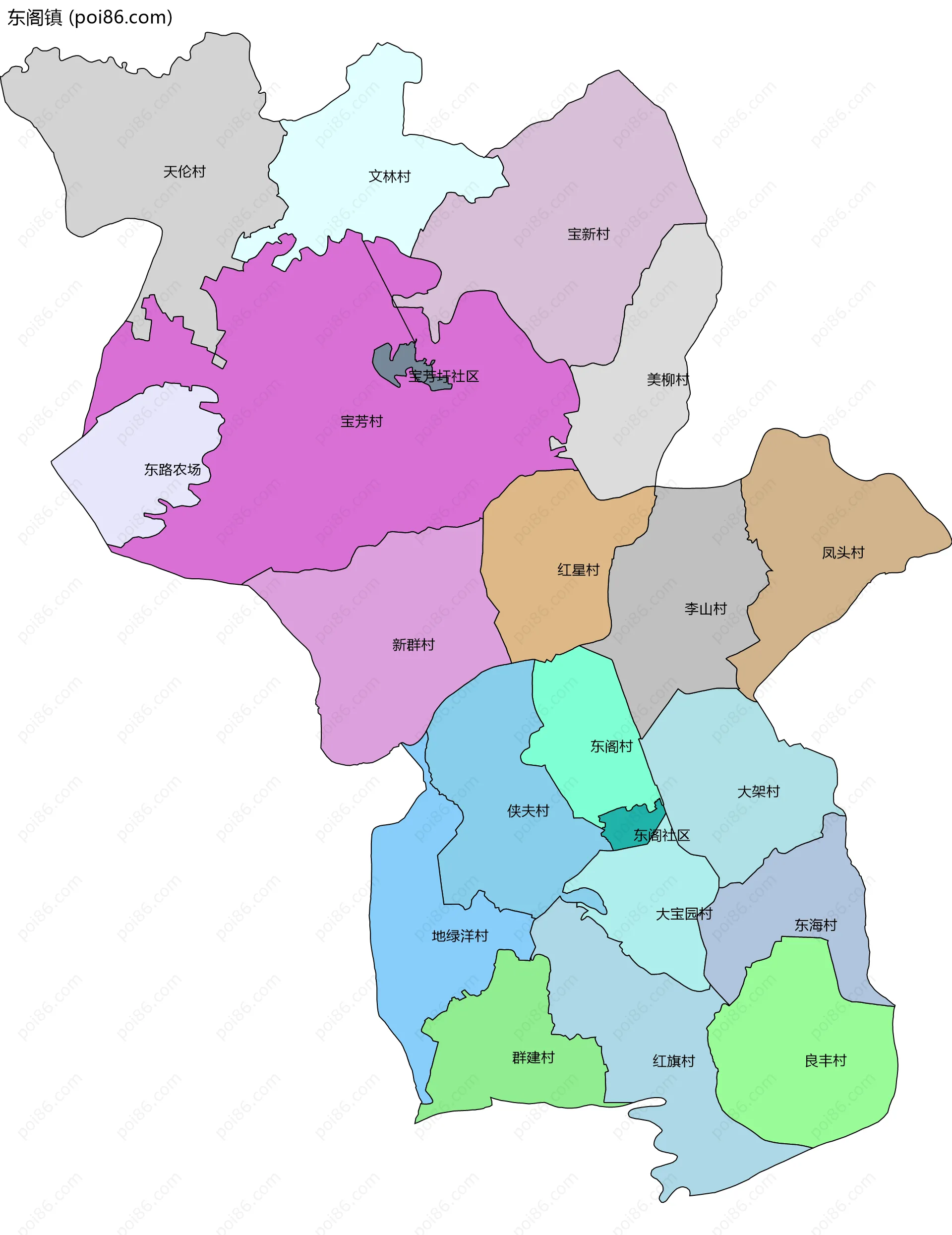 东阁镇边界地图(五级行政区划)