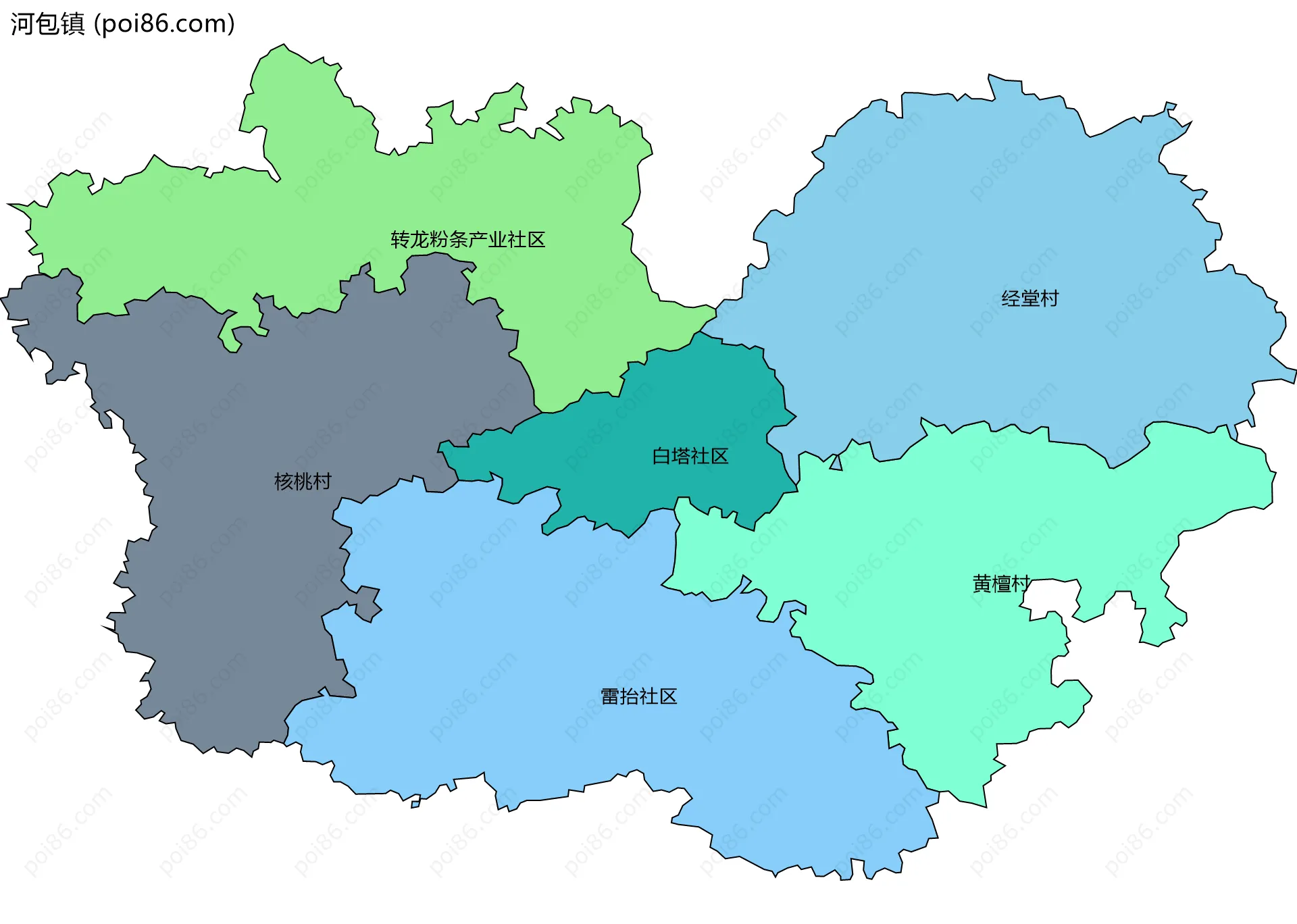 河包镇边界地图(五级行政区划)